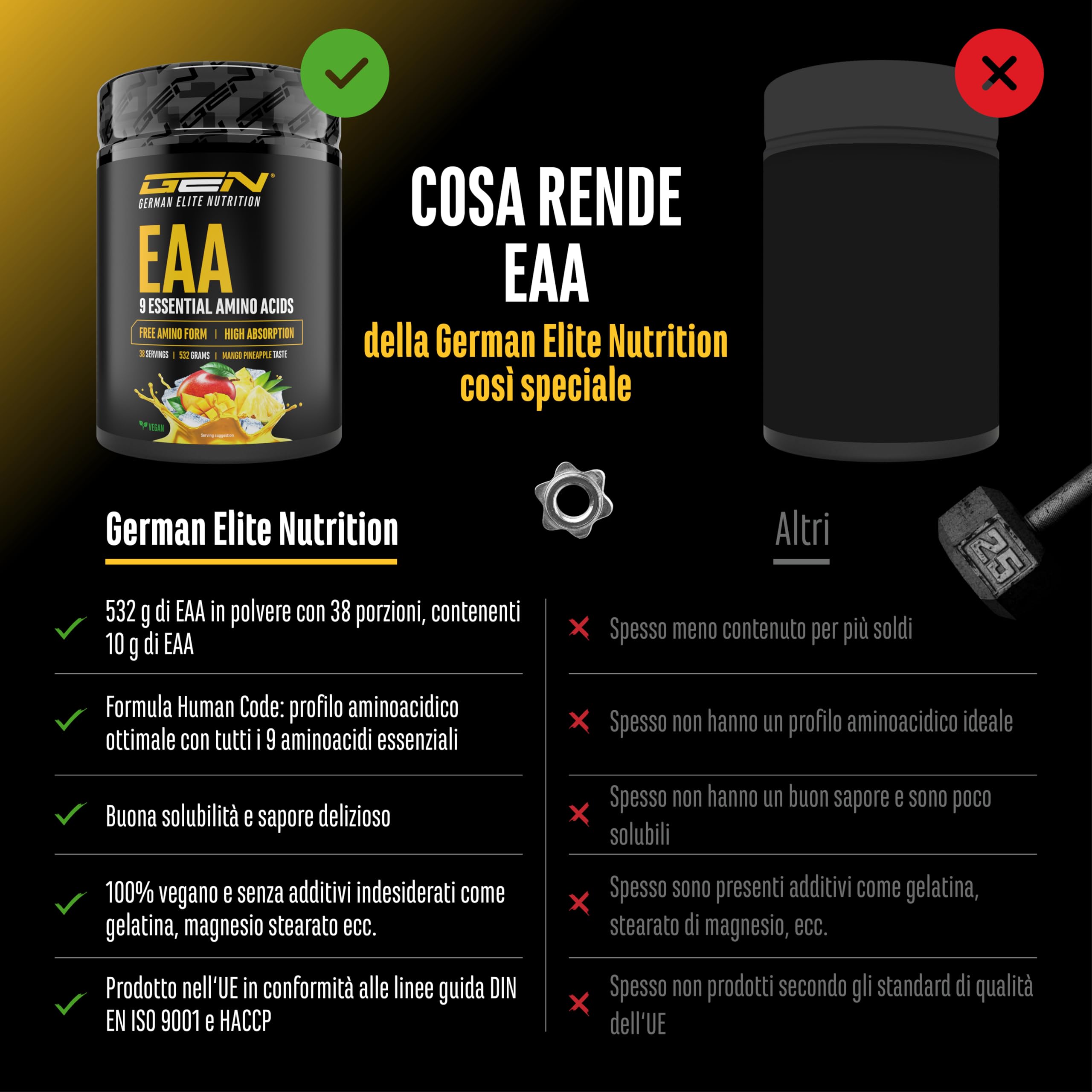 Elite EAA & BCAA Human Code EAA in polvere 532 g mango e ananas vegana