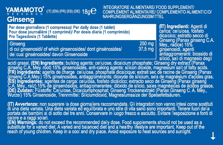 YAMAMOTO Sonno, Benessere Mentale e Memoria Ginseng compresse 30 pezzi