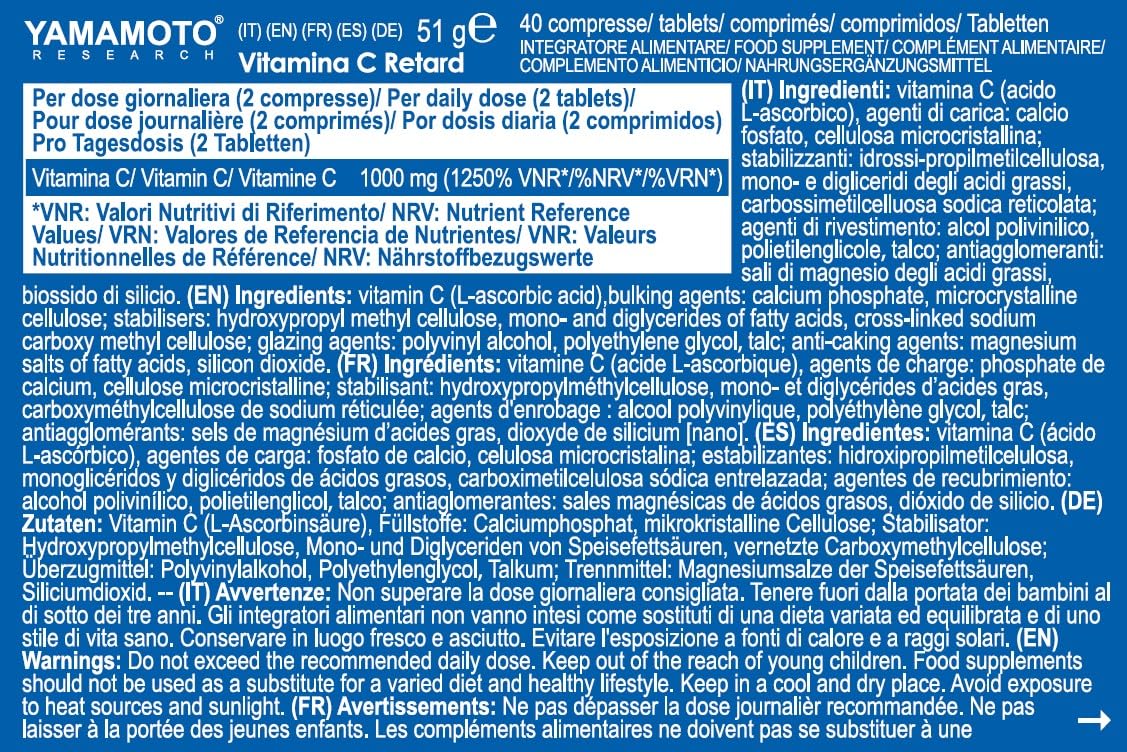 YAMAMOTO Vitamine e Minerali Vitamina C Retard 500 compresse 40 compresse lento rilascio