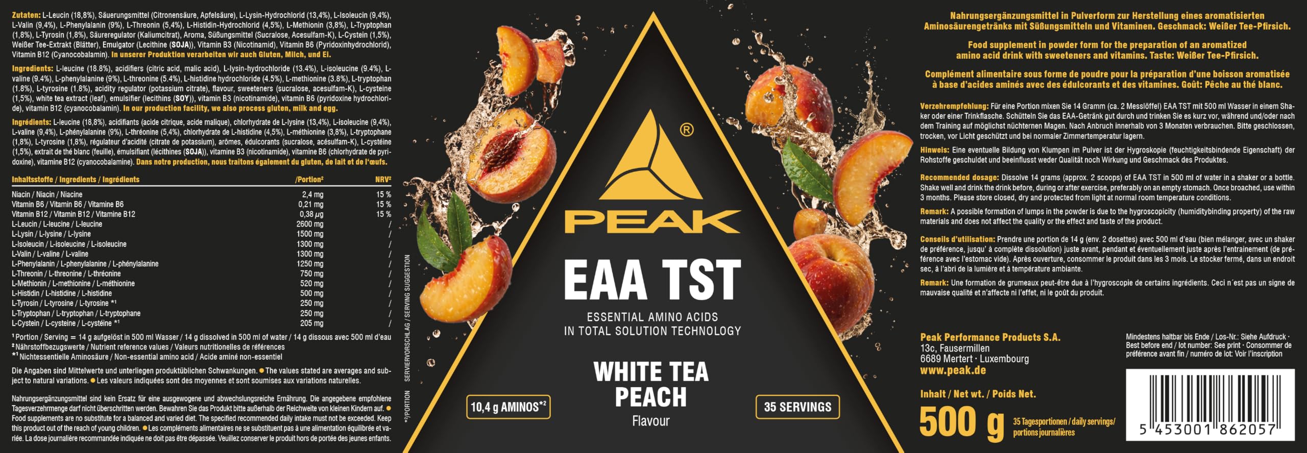 Green Peak Amino acids PEAK EAA aminoacidi Tè Bianco alla Pesca 500 g