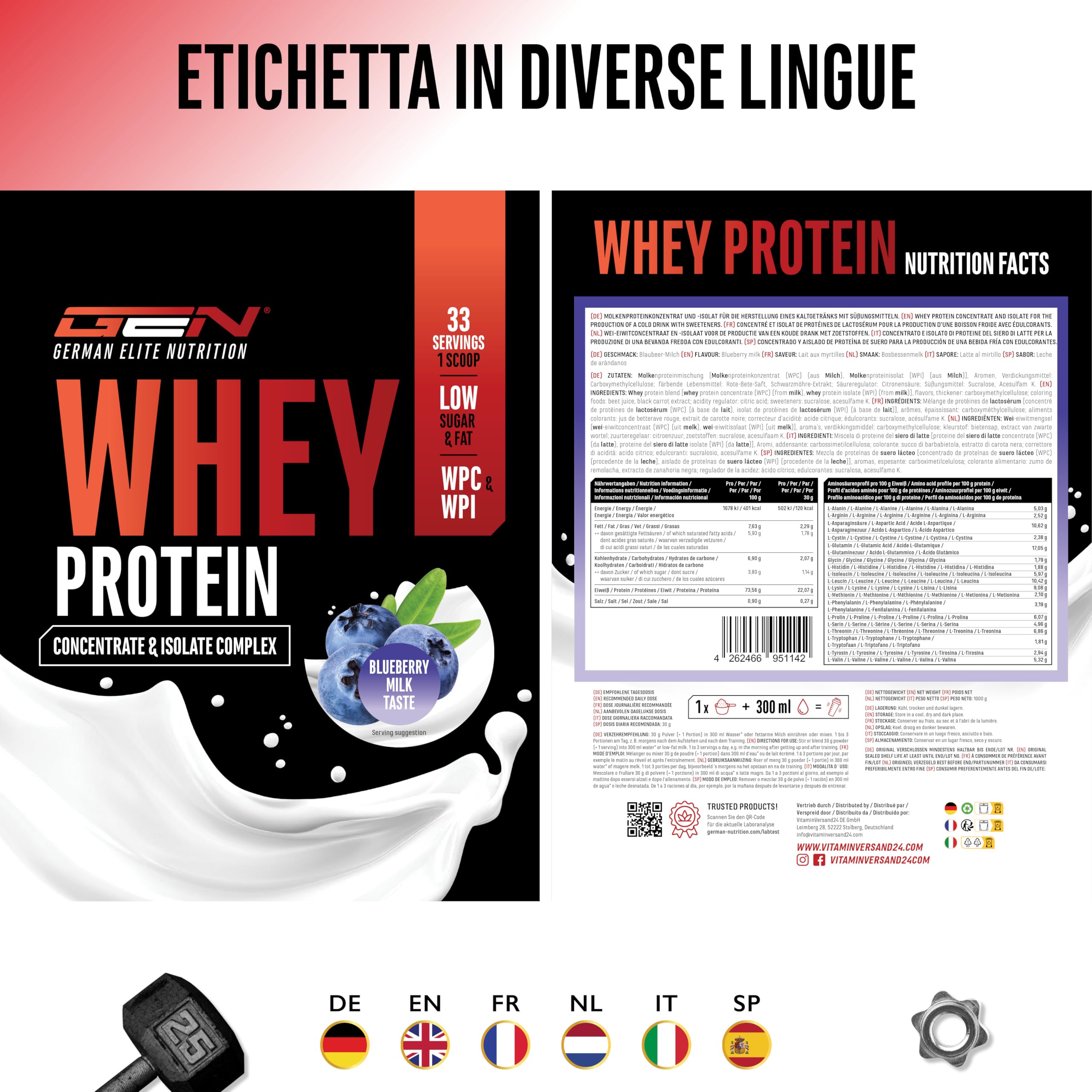 Elite Whey Protein proteine in polvere 1000 g Blueberry Milk con isolato