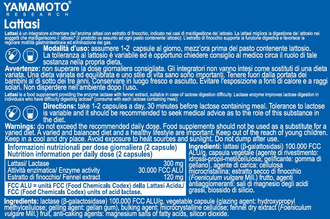 YAMAMOTO Salute Gastrointestinale Lattasi integratore 30 capsule con finocchio