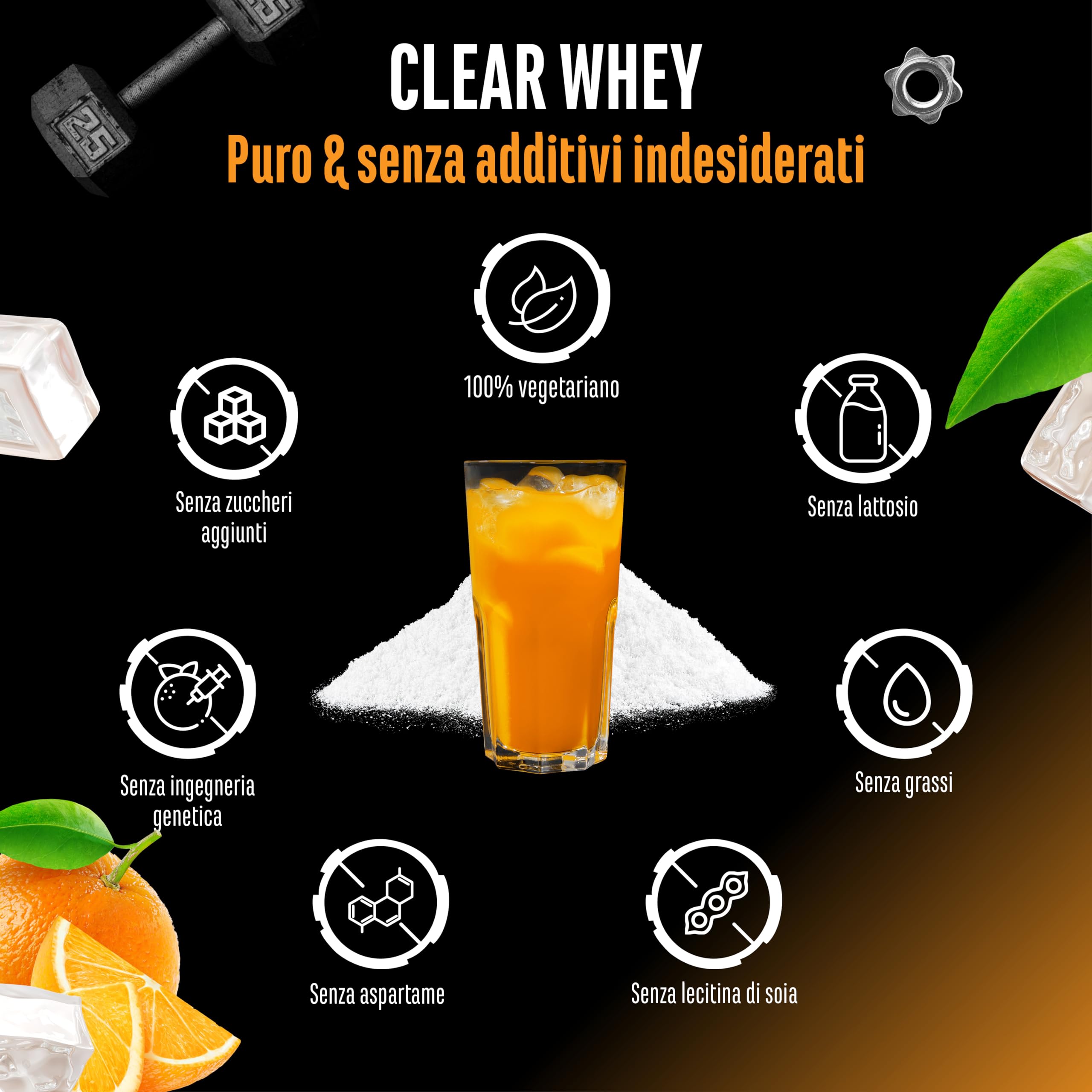 Elite Clear Whey Isolate Protein Shake 900 g Arancia Fresca 24 g proteine