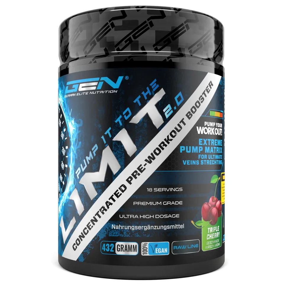 Elite Pre-Workout & Pump Pump it to the Limit booster 432 g tripla ciliegia senza caffeina