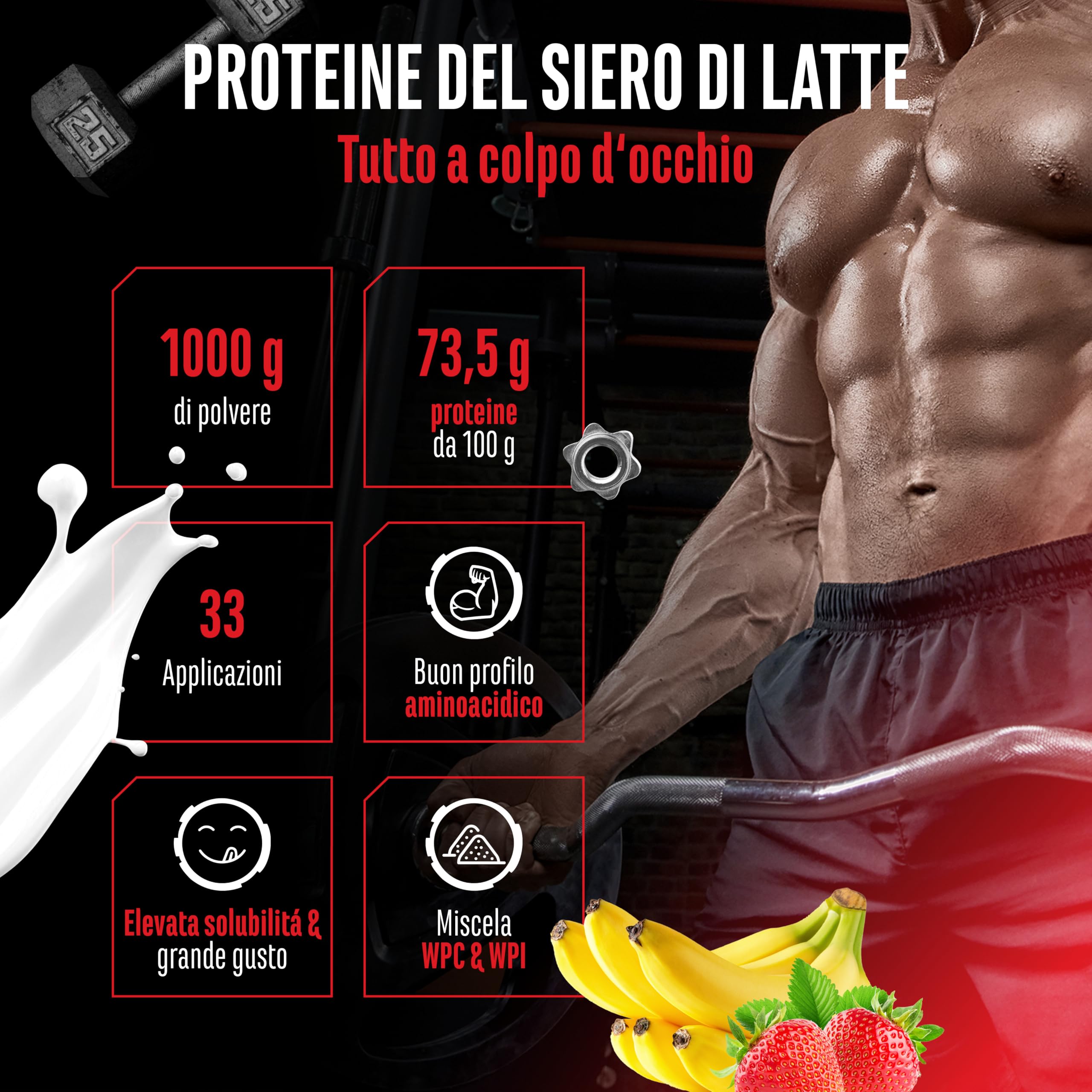 Elite Whey Protein Whey Proteine Complesso proteine in polvere 1000 g fragola e banana con isolato