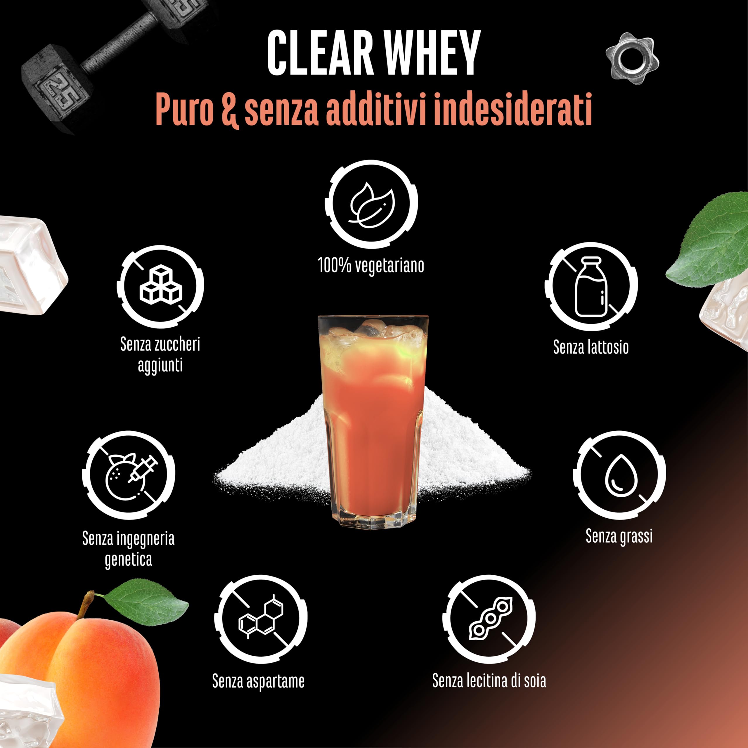 Elite Clear Whey Isolate Protein Shake proteine albicocca 900 g, 24 g per porzione