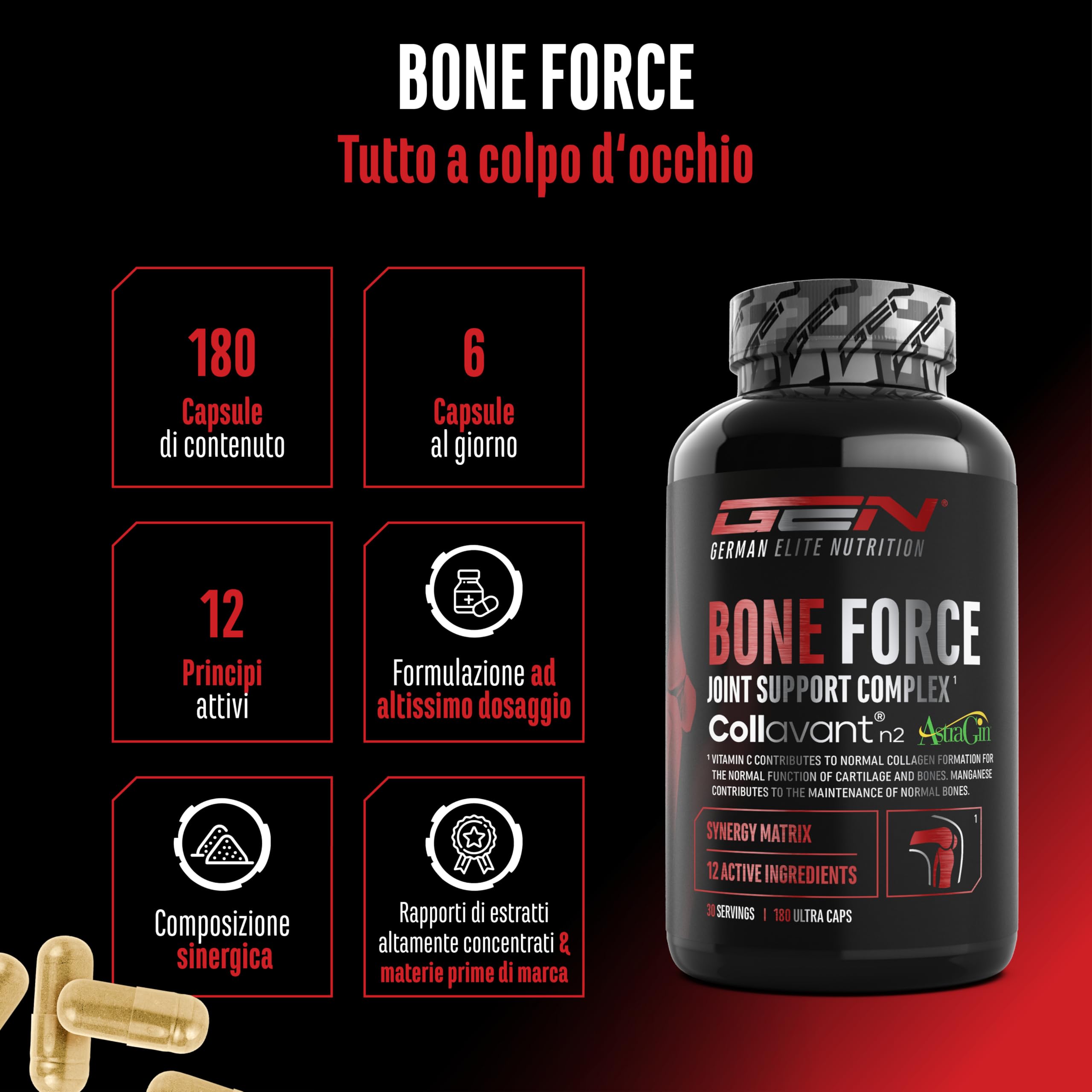 Elite Organ, Joint & Health Support Bone Force complesso articolare 180 capsule senza glutine