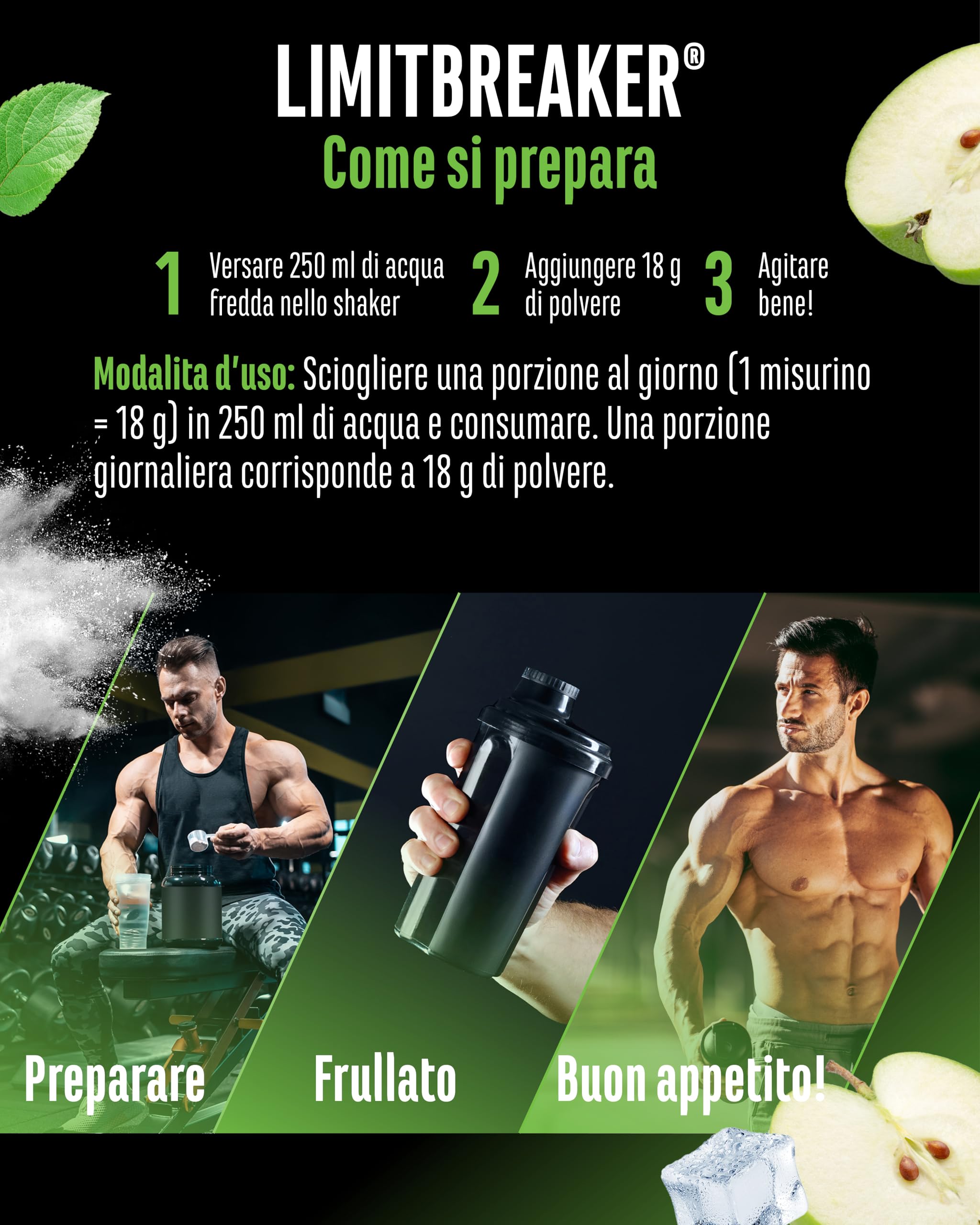 Elite Pre-Workout & Pump LIMITBREAKER® pre-workout mela verde acida 360 g caffeina