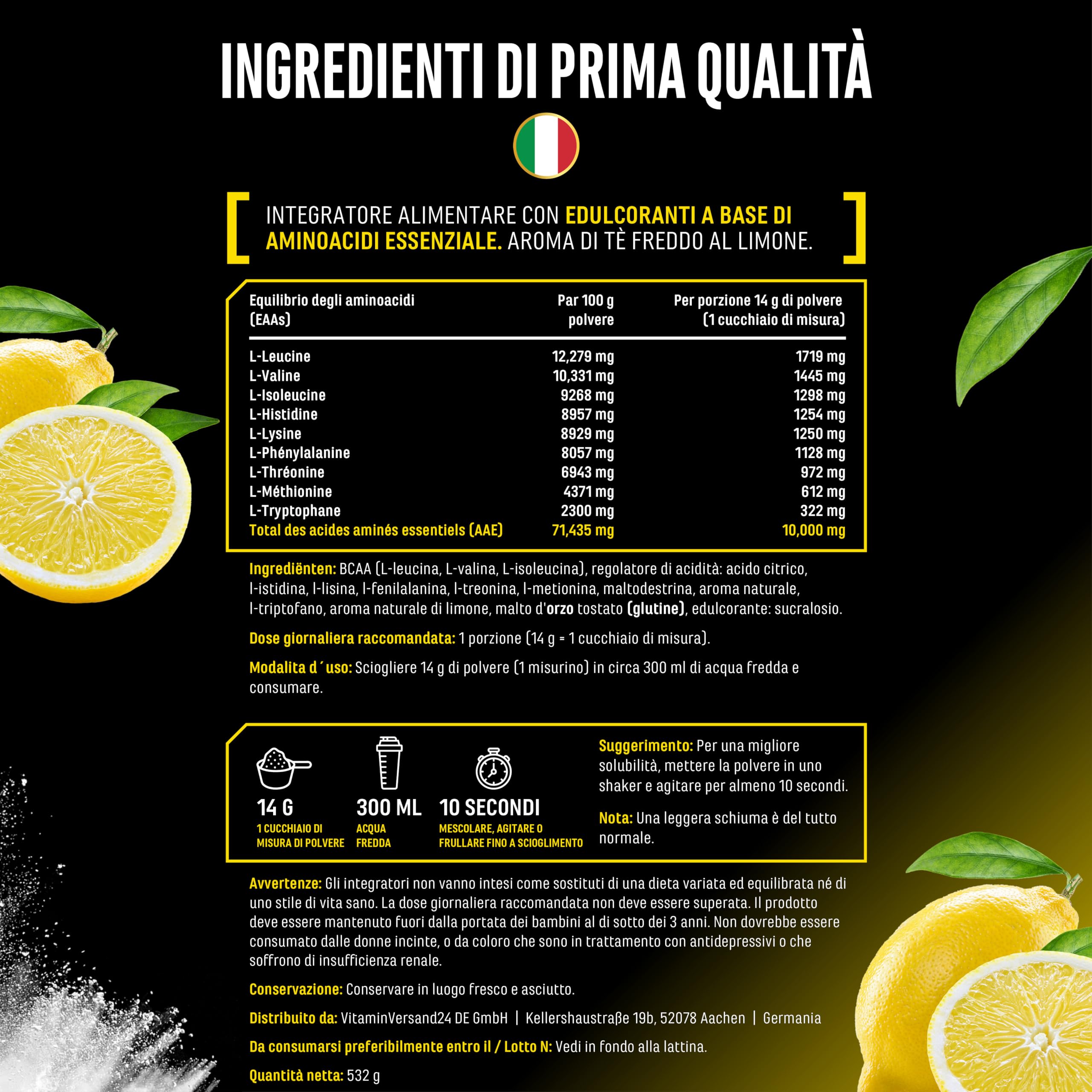 Elite EAA & BCAA EAA in polvere 532 g Ice Tea Lemon vegana