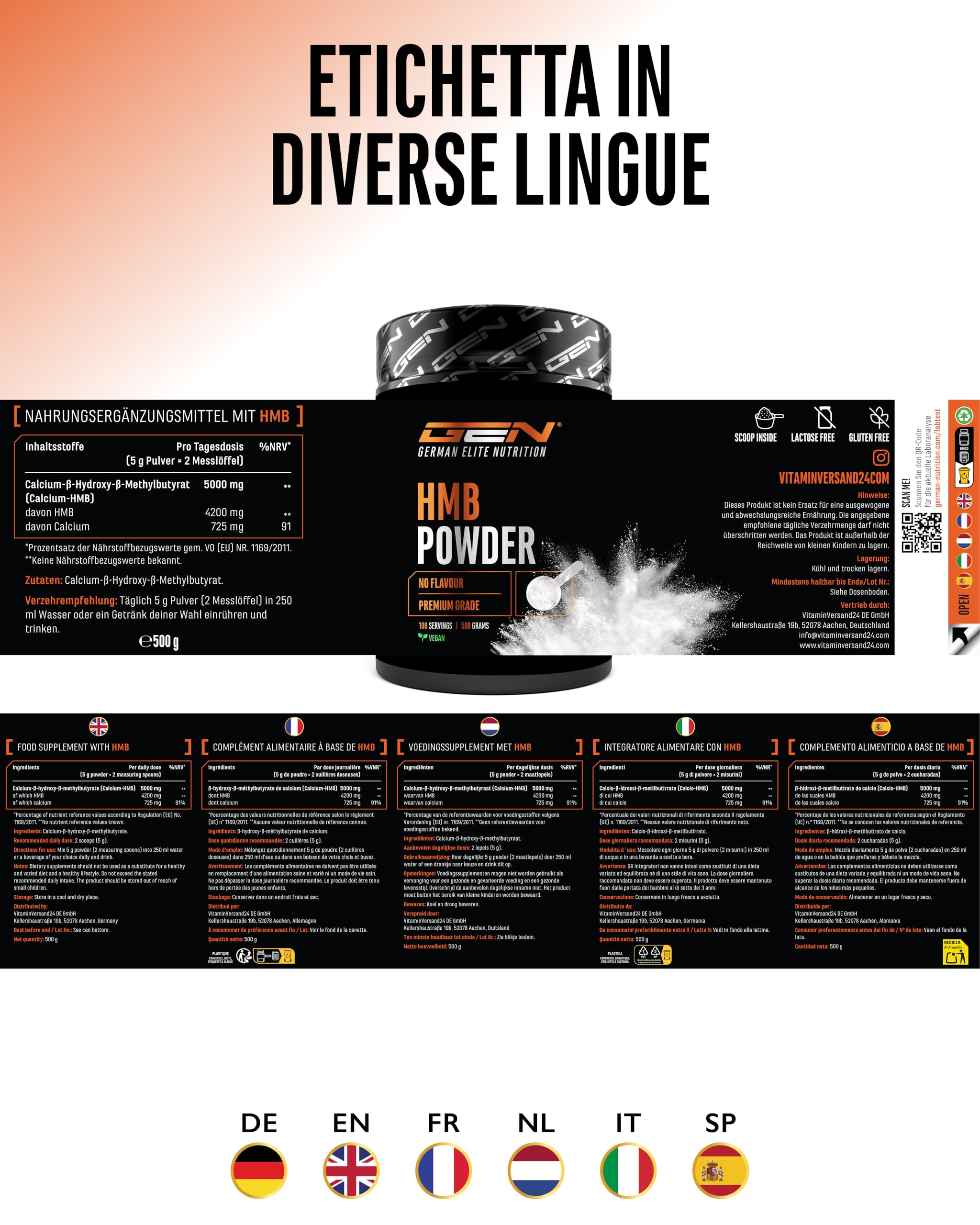 Elite Amino Singles HMB integratore in polvere 500 g 4200 mg HMB