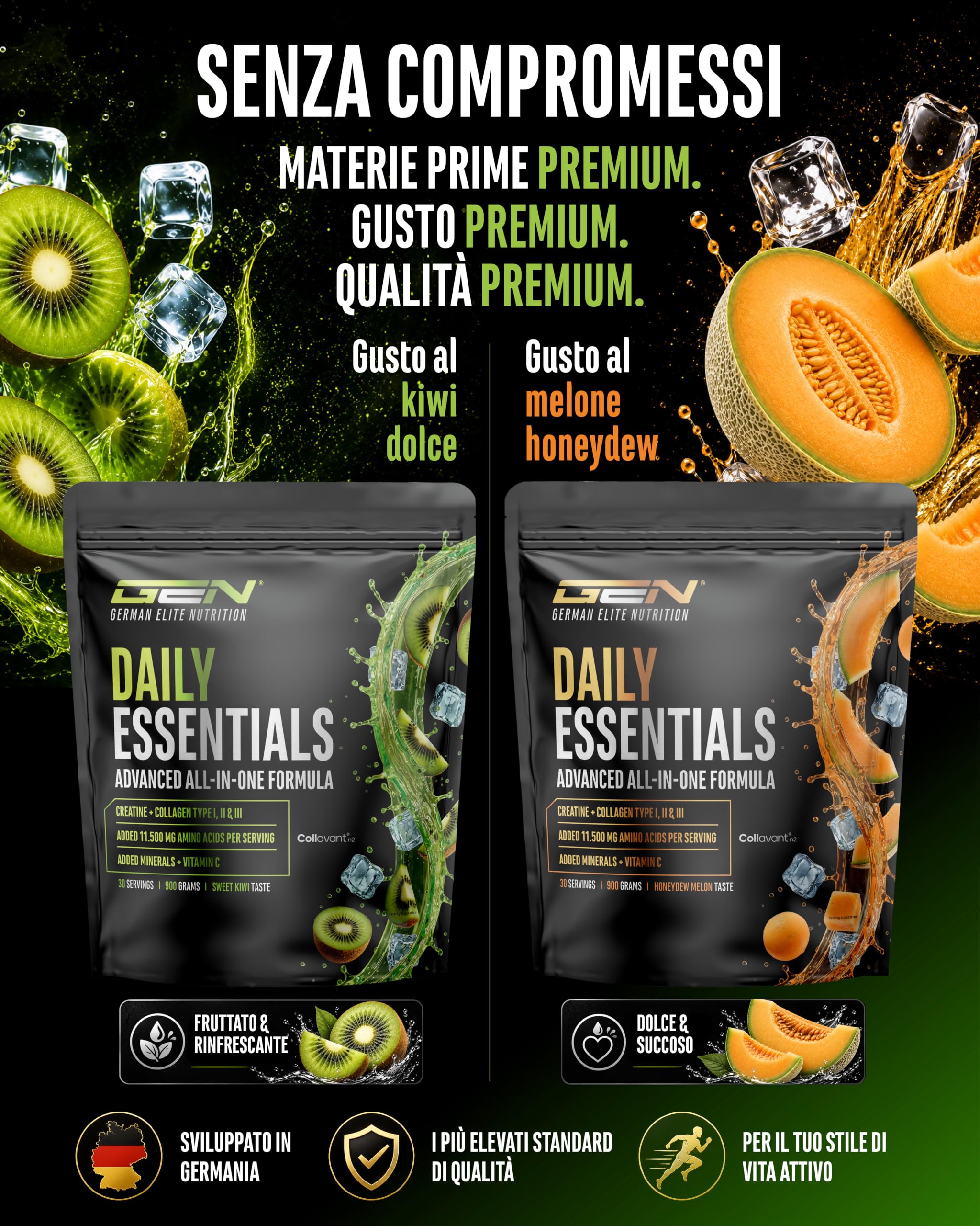 Elite Vitamins, Minerals & Hydration Daily Essentials Formula All-in-One polvere 900 g Sweet Kiwi