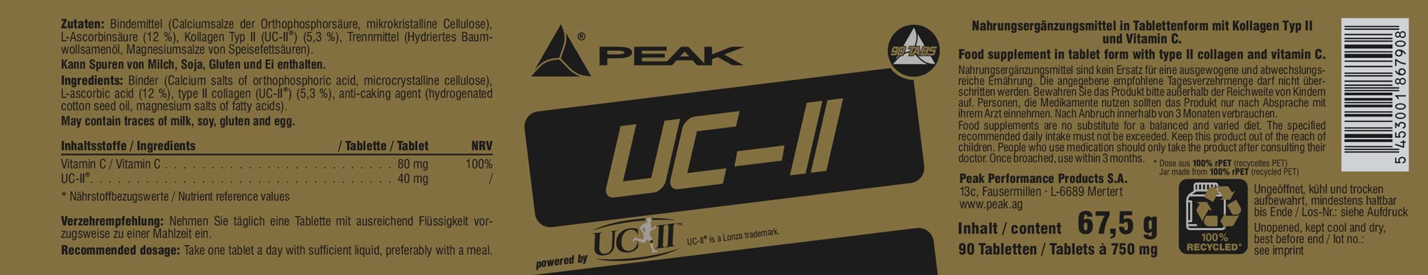 Green Peak Health PEAK UC-II collagene 90 compresse con vitamina C