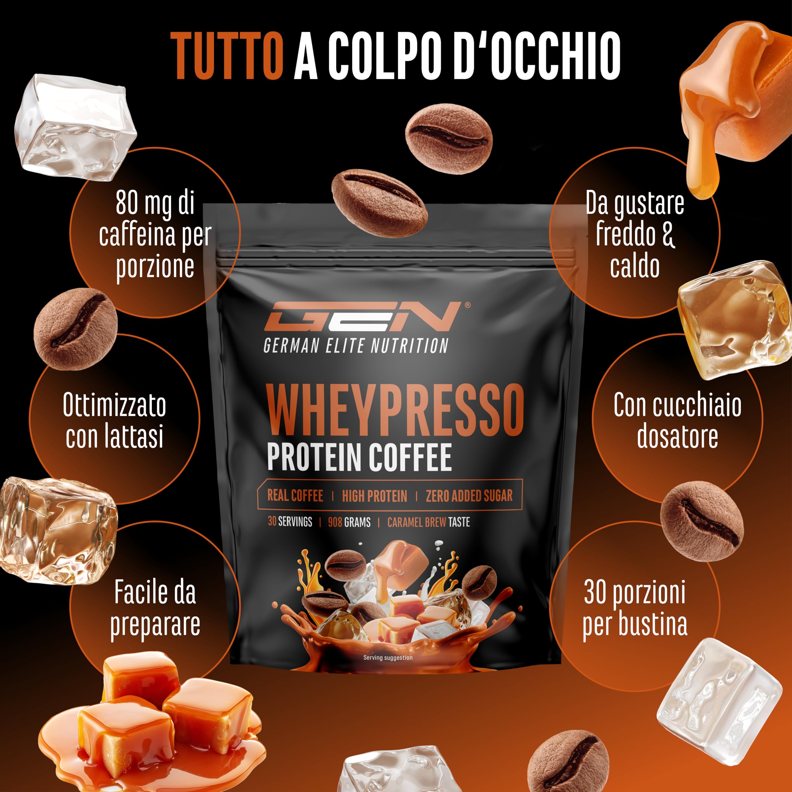 Elite Whey Protein Wheypresso Protein Coffee proteine whey Caramello 908 g caffeina