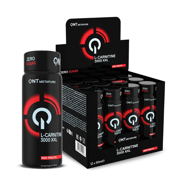 QNT L-Carnitine 3000 mg integratore pronto da bere 12 x 80 ml frutti rossi