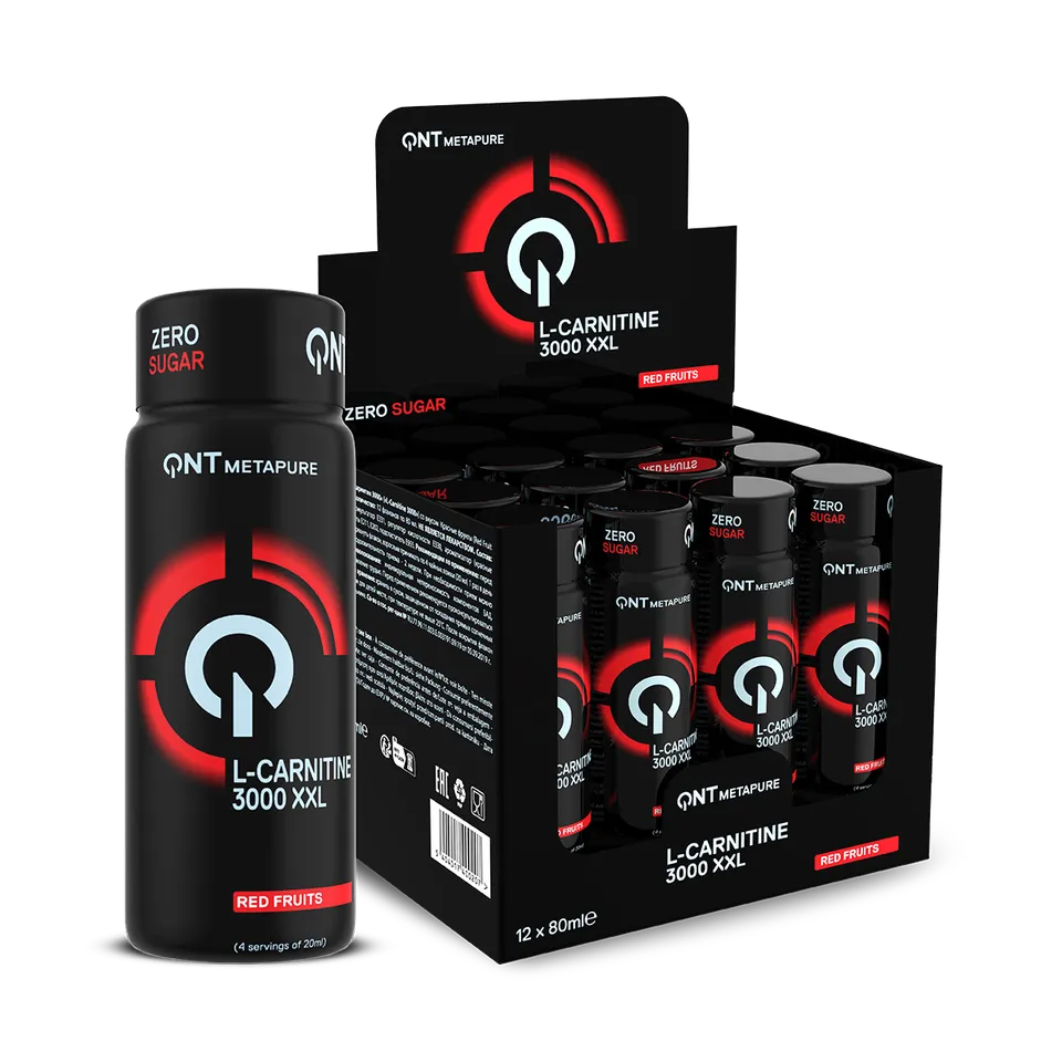 QNT L-Carnitine 3000 mg integratore pronto da bere 12 x 80 ml frutti rossi
