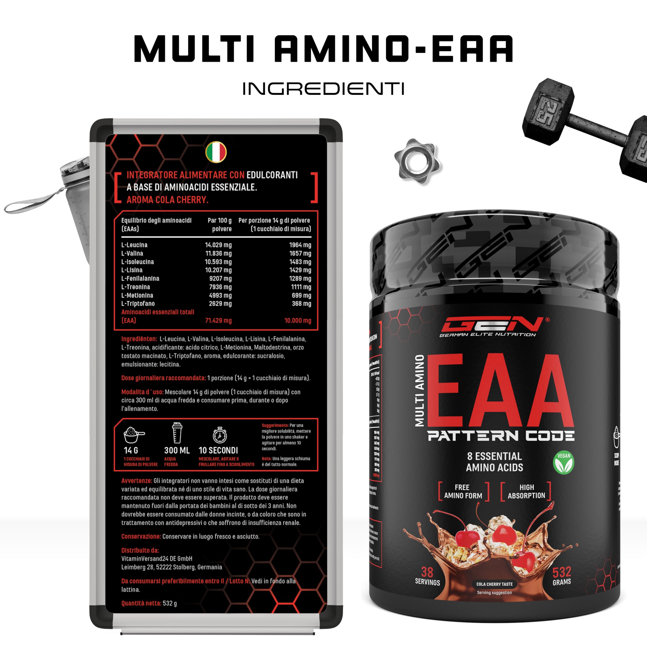 Elite EAA & BCAA EAA in polvere 532 g cola cherry, 8 aminoacidi essenziali