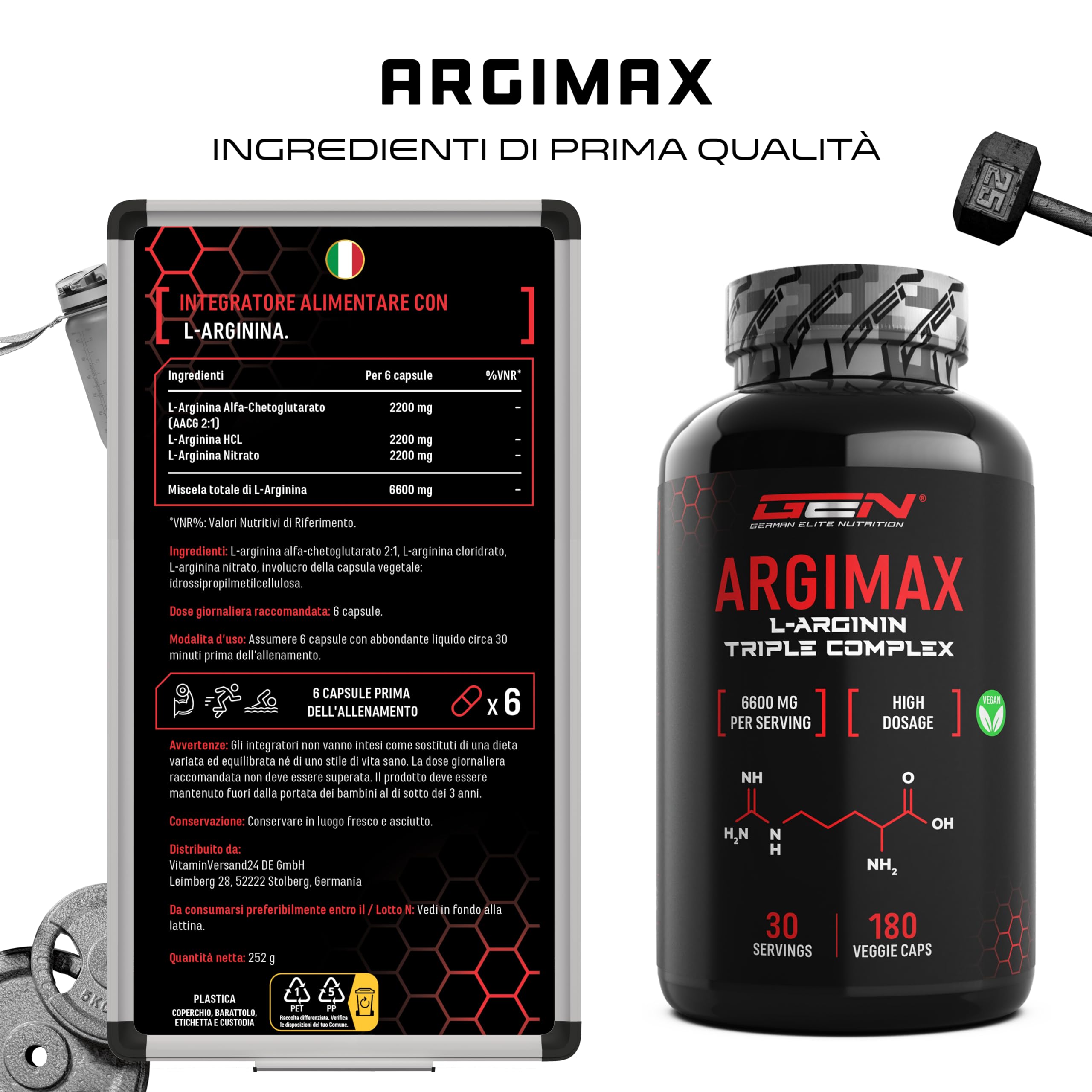 Elite Amino Singles ARGIMAX capsule 180 vegan, complesso di L-arginina
