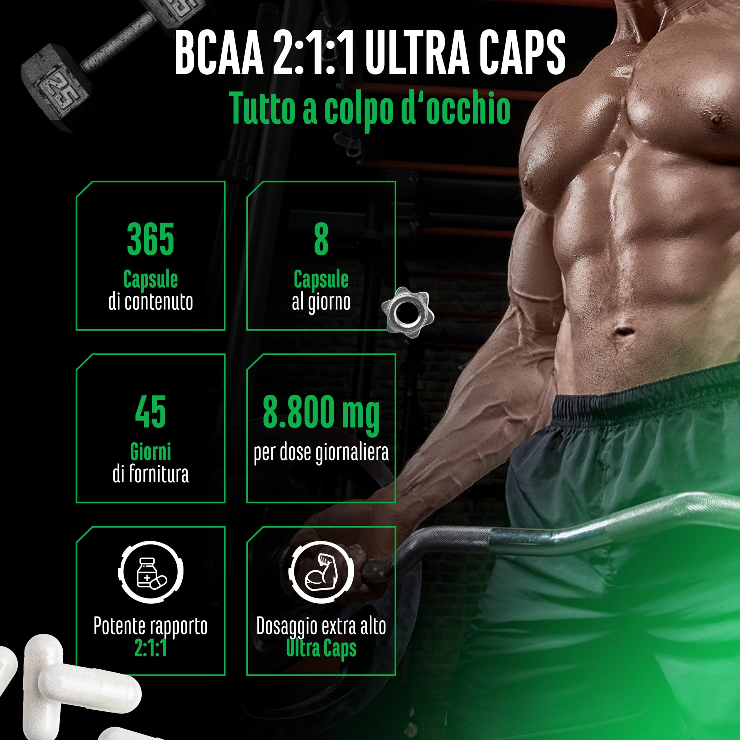 Elite EAA & BCAA BCAA Ultra Caps capsule 365 da 1100 mg rapporto 2:1:1