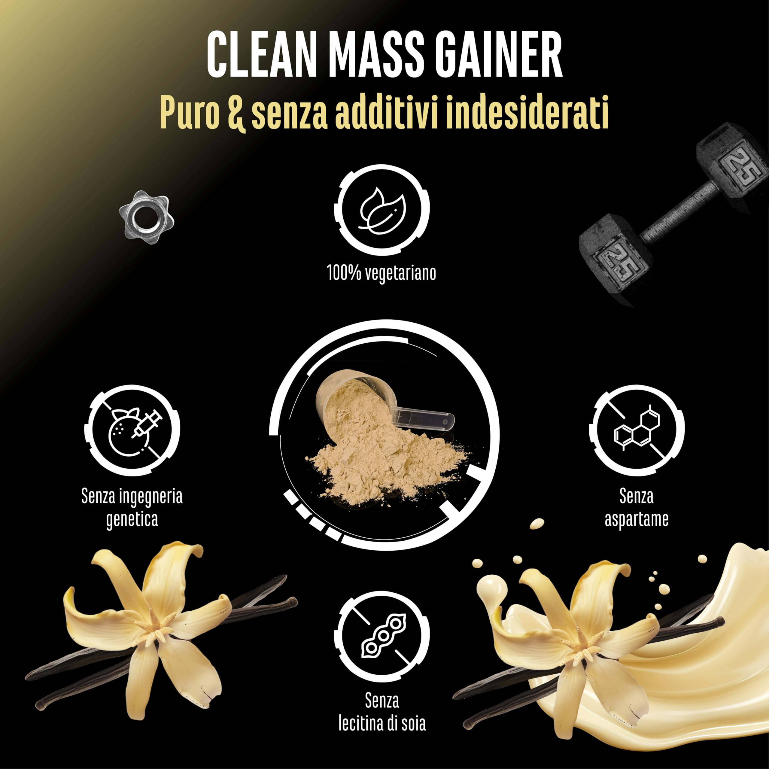Elite Carbs & Mass Gainers Clean Weight Gainer gainer Vaniglia 3 kg 36 g proteine