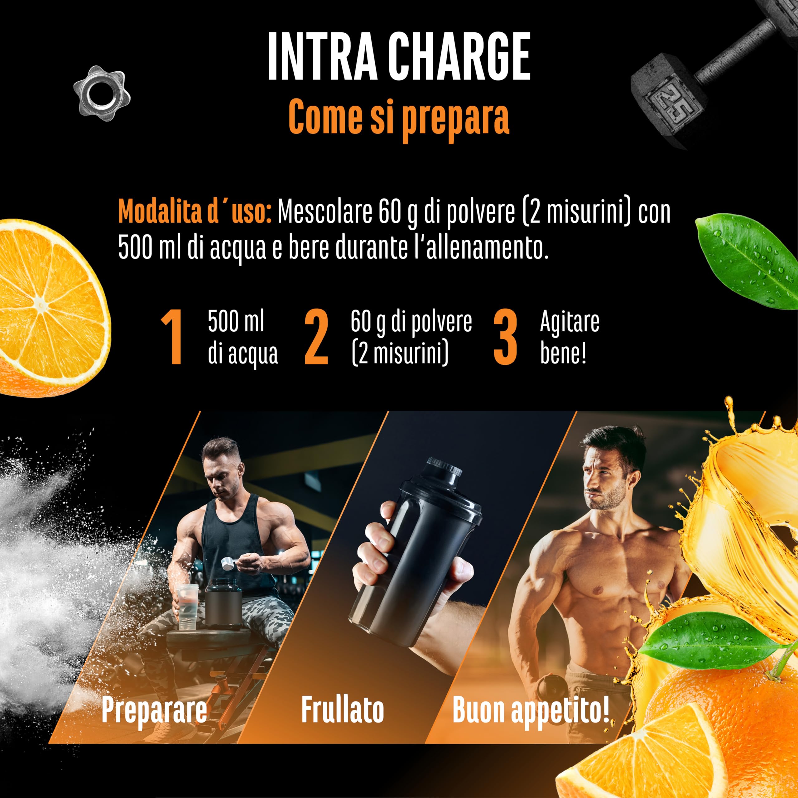 Elite Pre-Workout & Pump Intra Charge Workout Drink bevanda 1,2 kg arancia vegana
