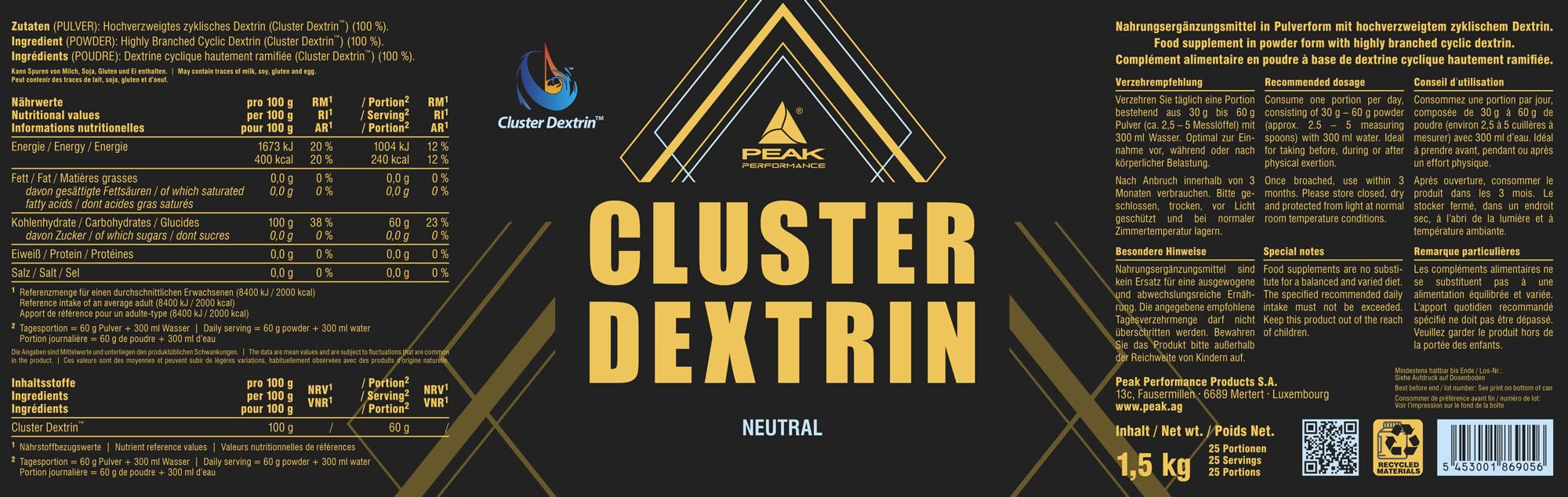 Green Peak Boosters Cluster Dextrin carboidrati in polvere 1500 g