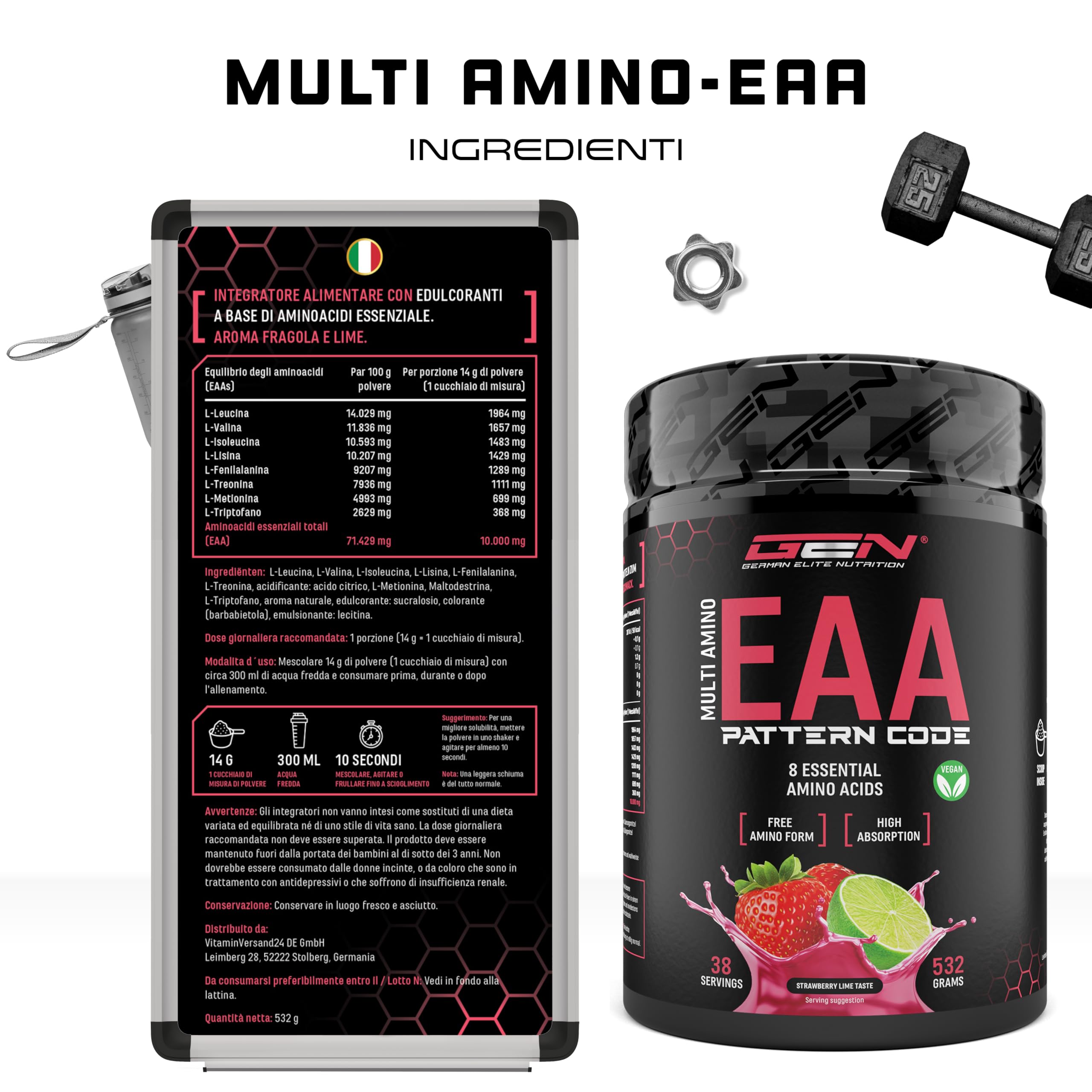 Elite EAA & BCAA EAA Human Code Formula aminoacidi in polvere 532 g fragola lime