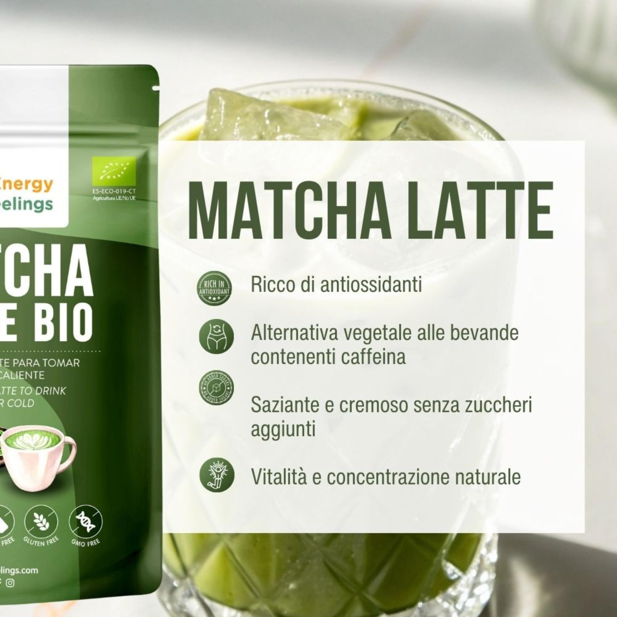Energy Feelings Batidos Saludables Matcha Latte bevanda matcha bio 200 g vegana