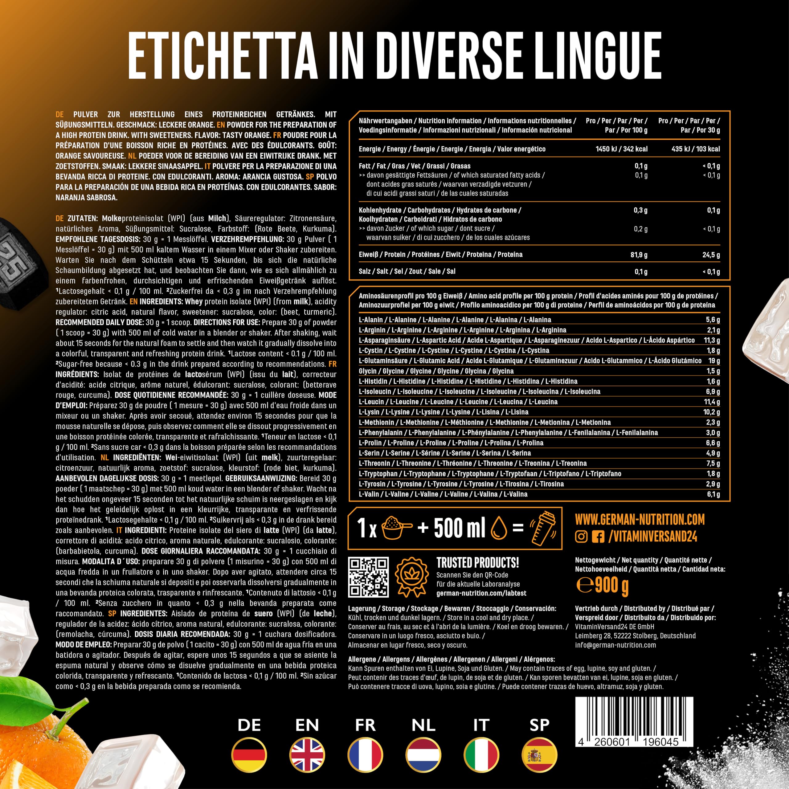 Elite Clear Whey Isolate Protein Shake 900 g Arancia Fresca 24 g proteine