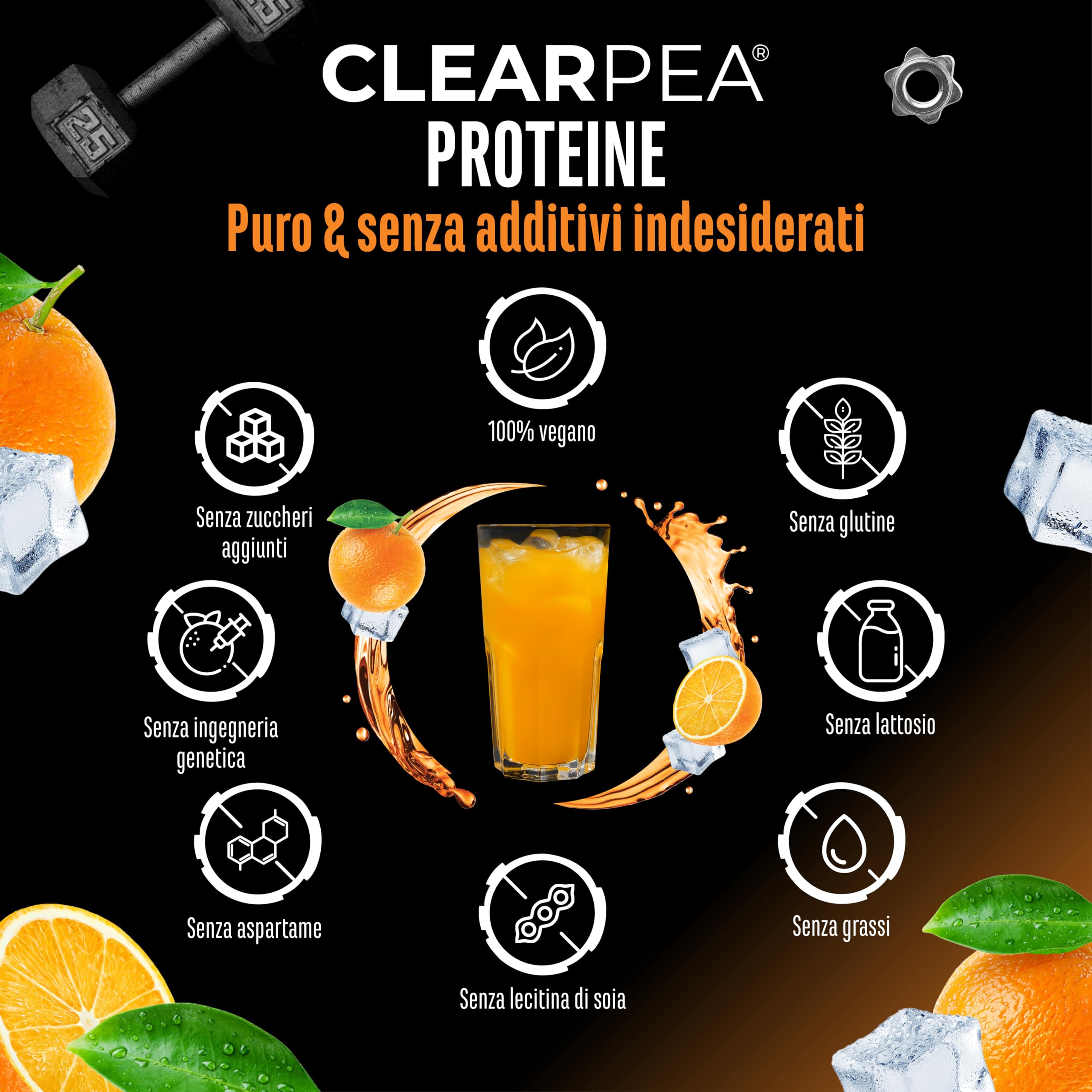 Elite Plant Protein ClearPea proteine vegane in polvere Succo d'Arancia 454 g