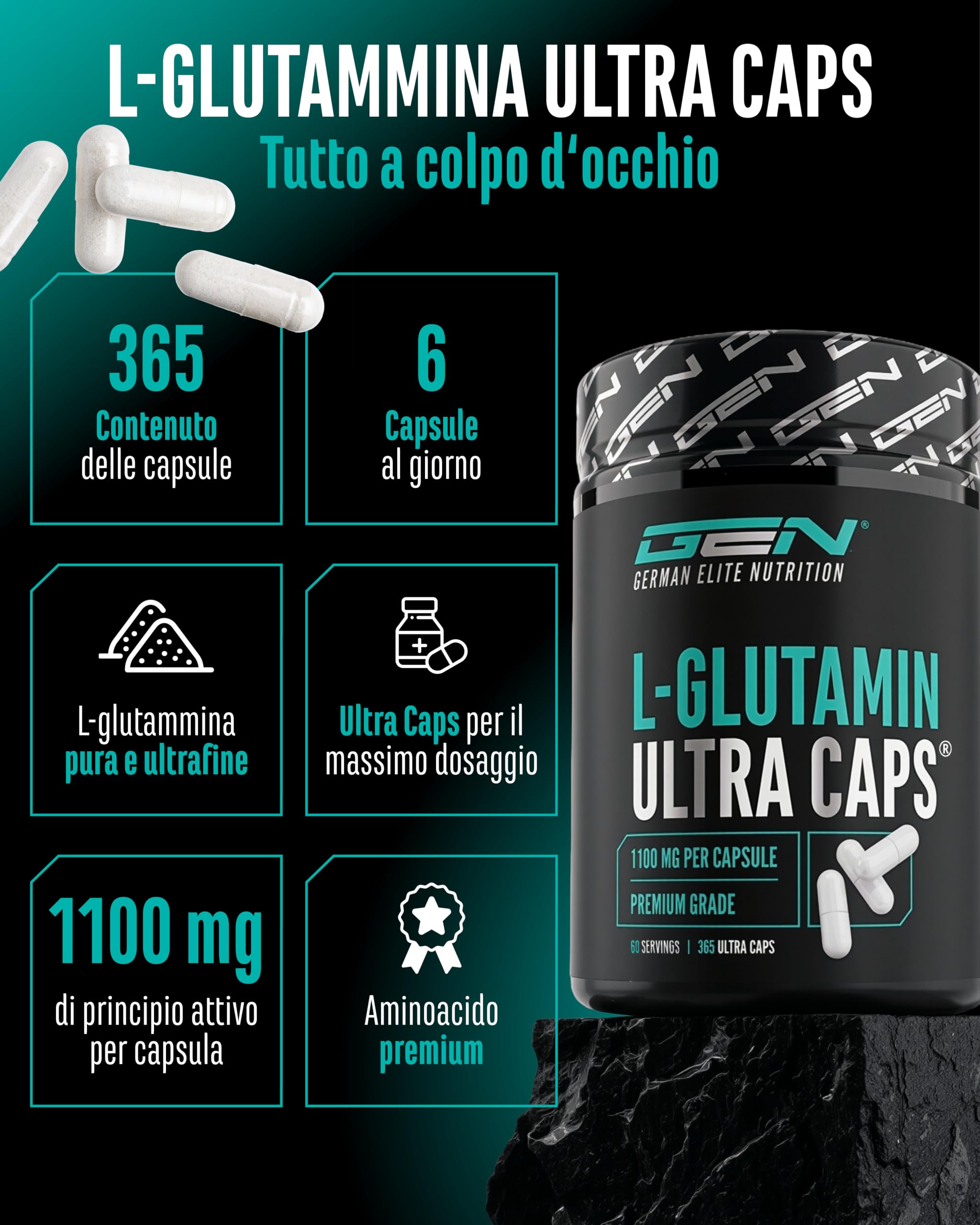 Elite Amino Singles L-Glutammina Ultra Caps 365 capsule da 1100 mg