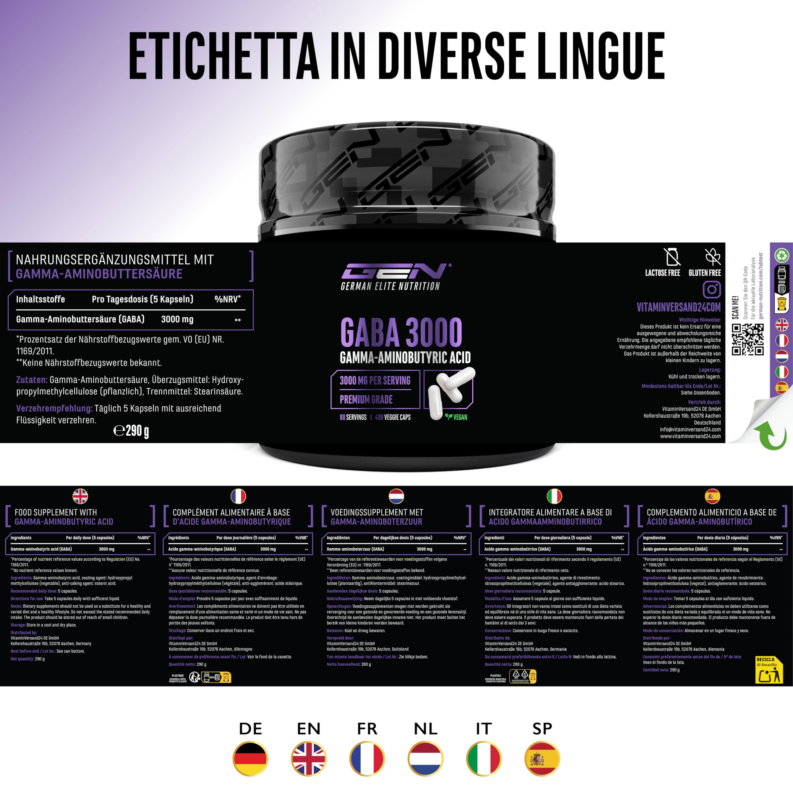 Elite Amino Singles GABA 3000 mg capsule 400 vegane alto dosaggio