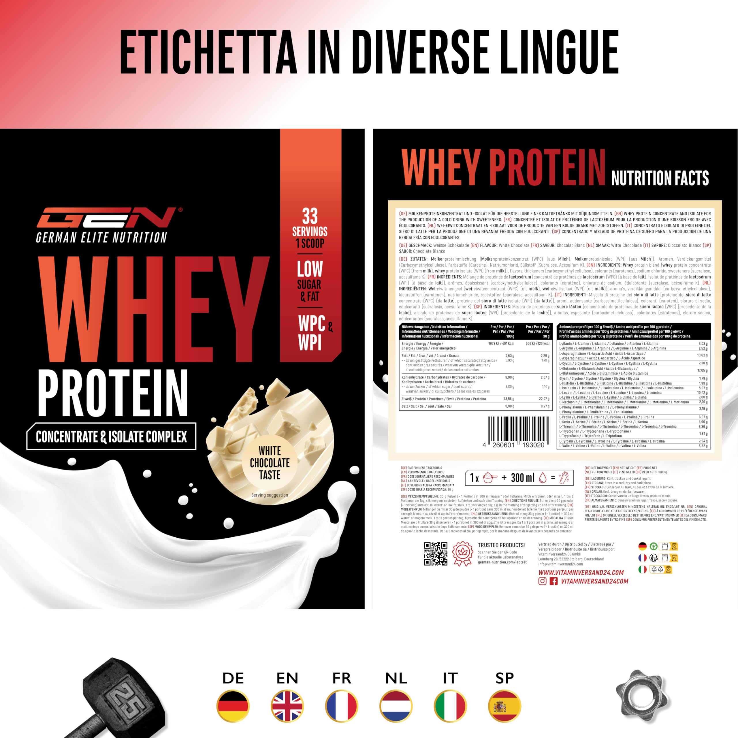 Elite Whey Protein Whey Protein Complex proteine in polvere 1000 g cioccolato bianco