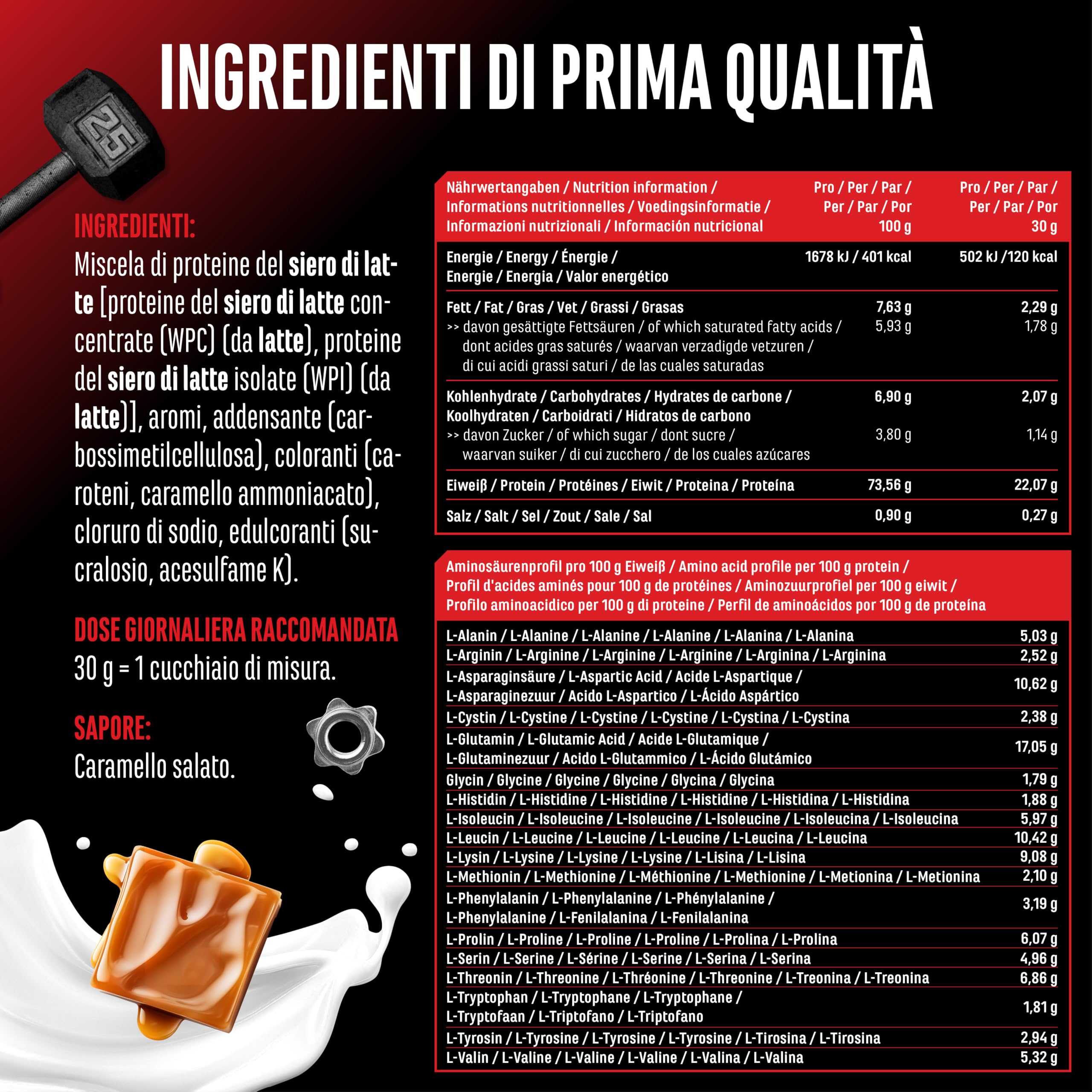 Elite Whey Protein proteine in polvere 1 kg caramello salato con isolato