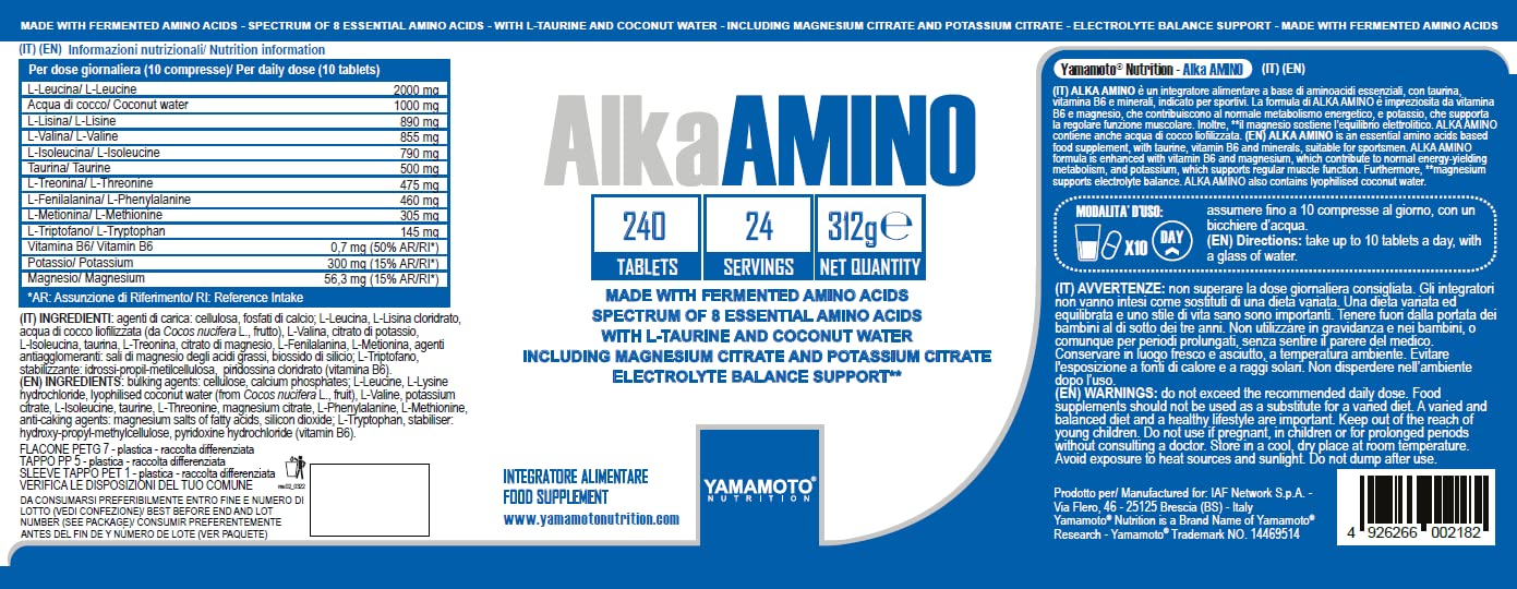 Yamamoto Aminoacidi e BCAAs Alka AMINO compresse 240 con taurina