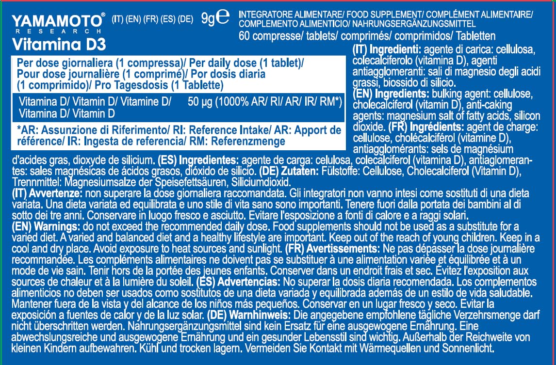 YAMAMOTO Vitamine e Minerali Vitamina D3 integratore 60 compresse 2000 UI