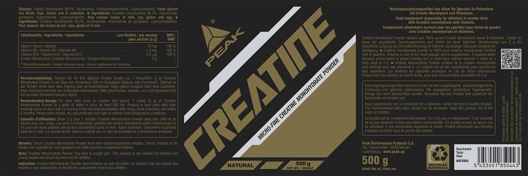 Green Peak Creatine PEAK Creatina Monoidrato polvere 500 g senza aroma