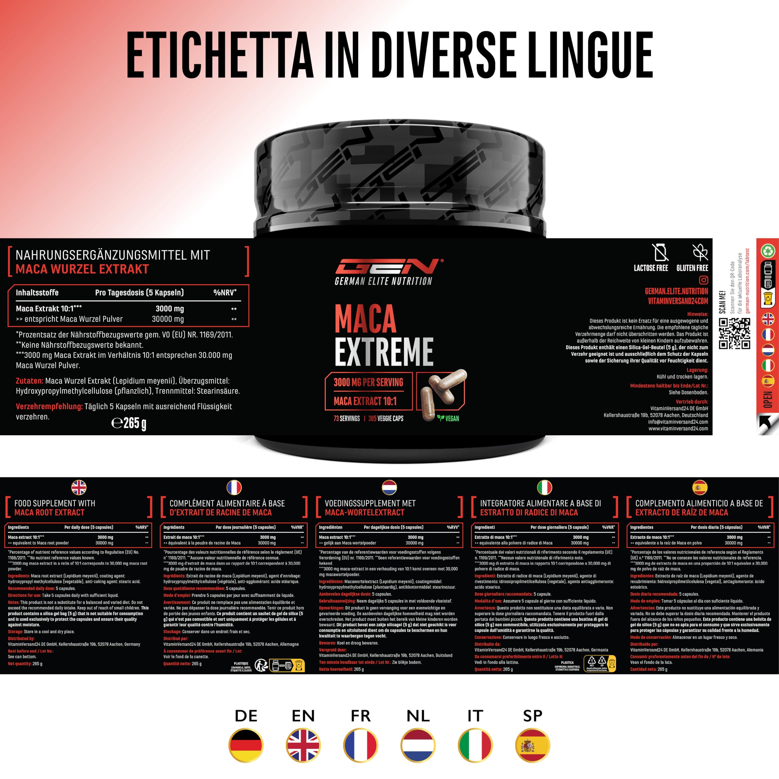 Elite Testo & Vitality Botanicals Maca Extreme capsule 365 estratto 10:1