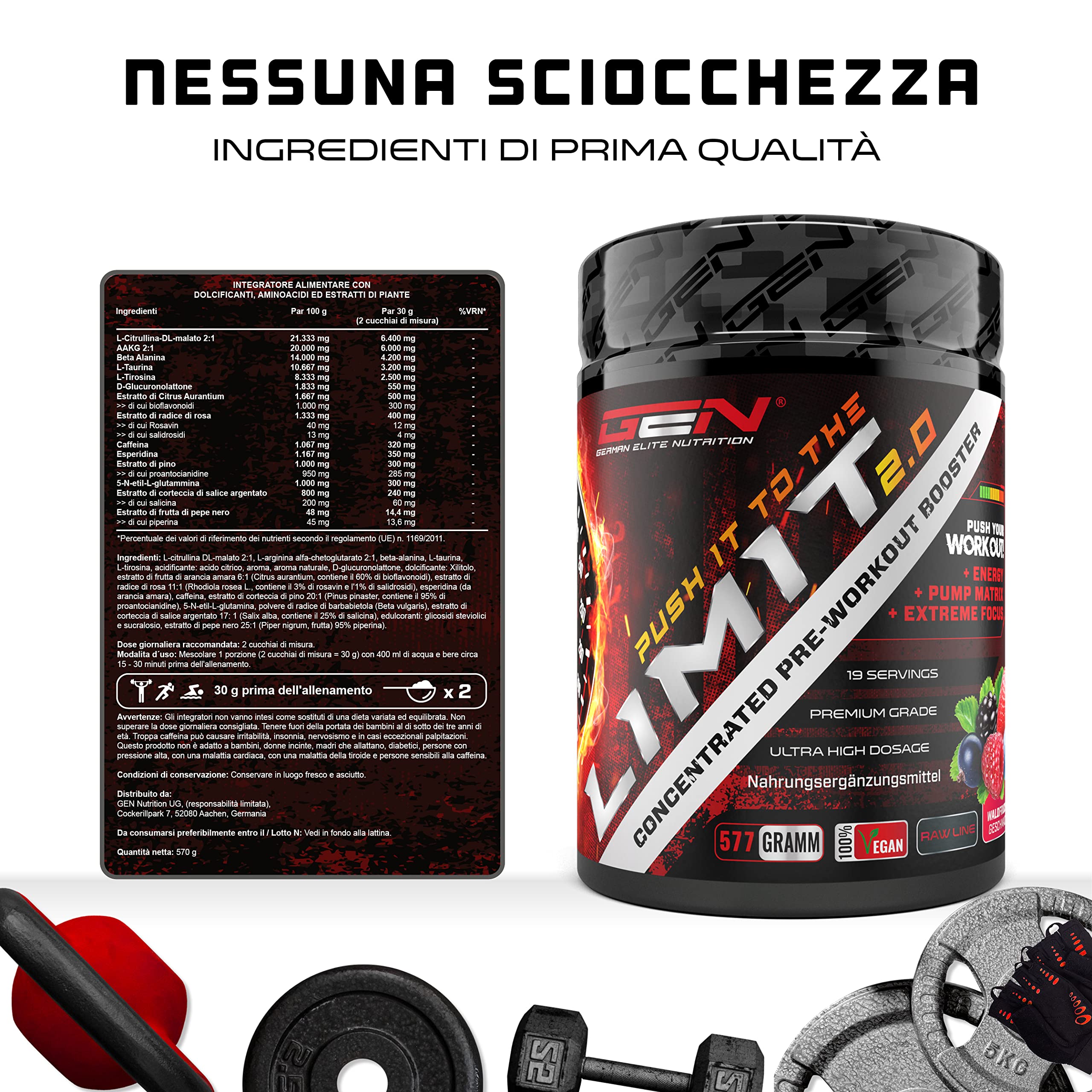 Elite Pre-Workout & Pump Push it to the Limit pre-workout Frutti di bosco 577 g caffeina