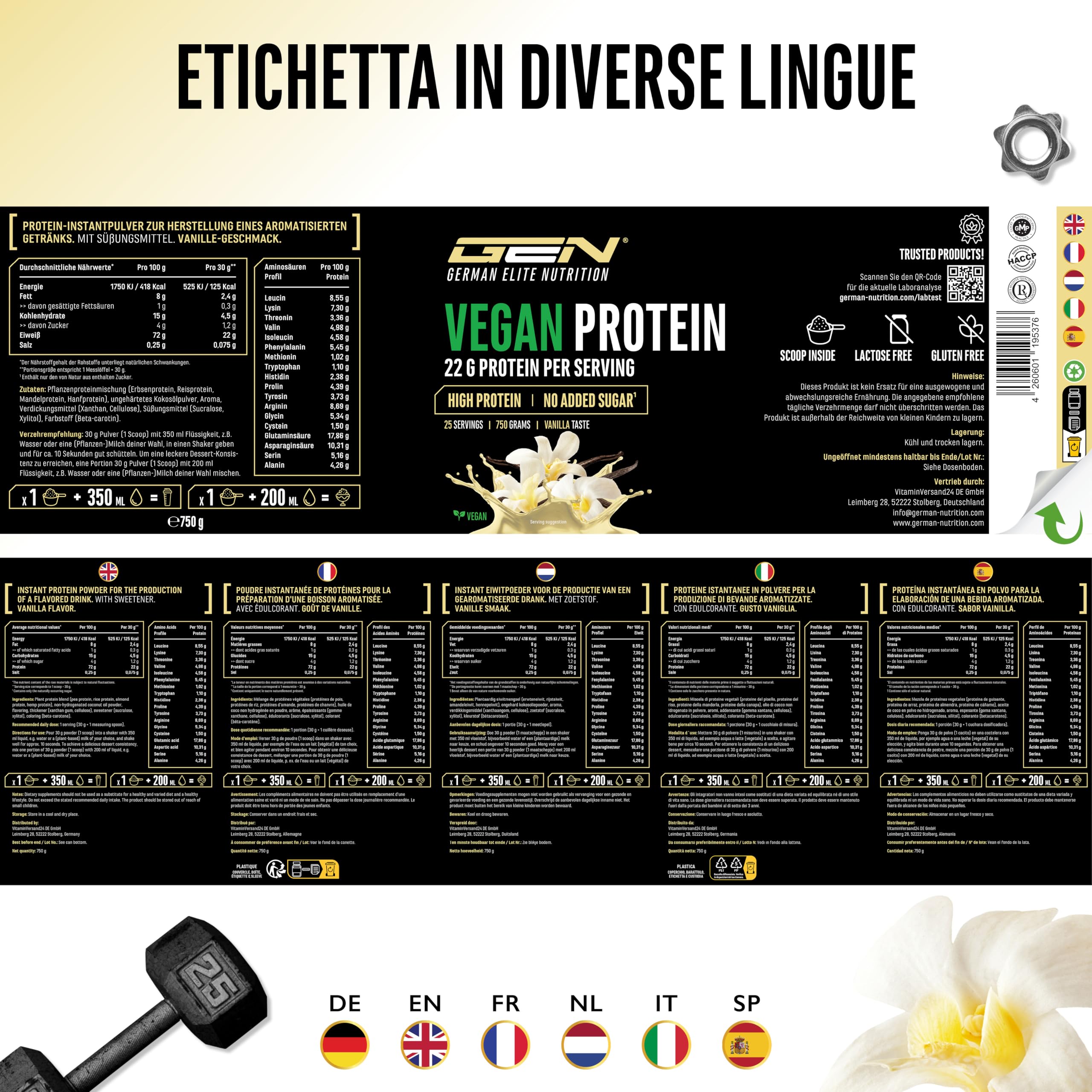 Elite Plant Protein GEN Vegan Protein proteine vegane vaniglia 750 g senza soia