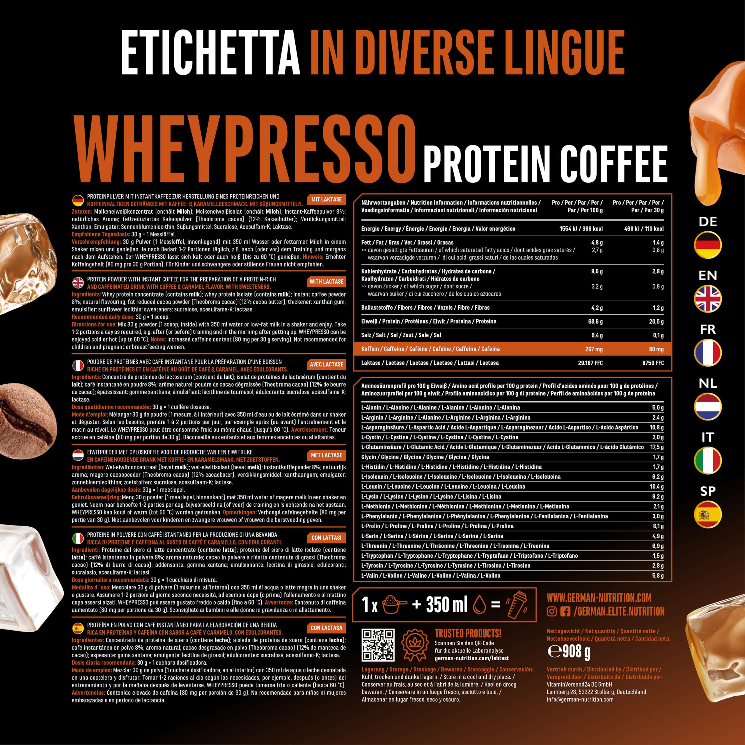 Elite Whey Protein Wheypresso Protein Coffee proteine whey Caramello 908 g caffeina