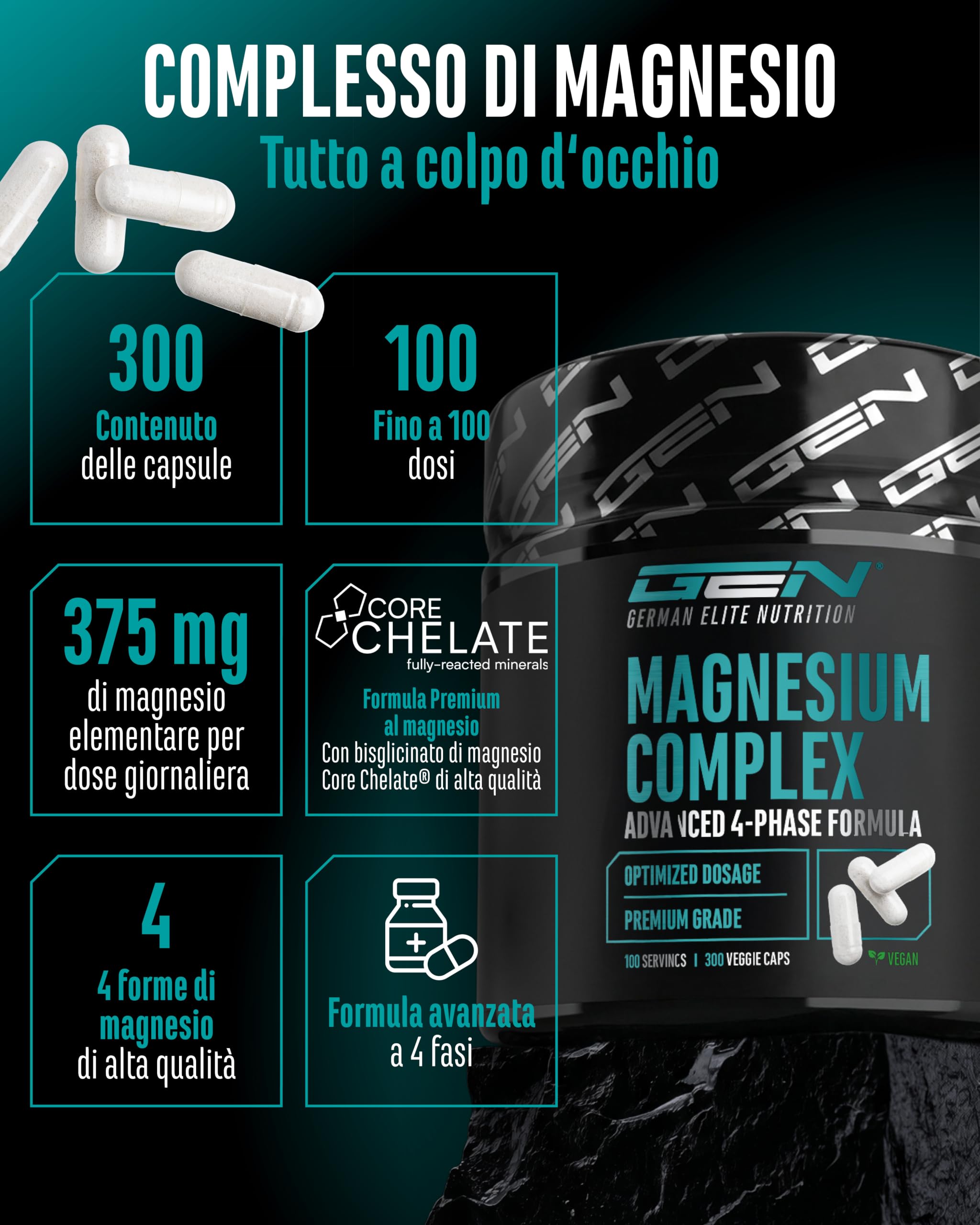 Elite Vitamins, Minerals & Hydration Complesso di Magnesio capsule 300 vegane