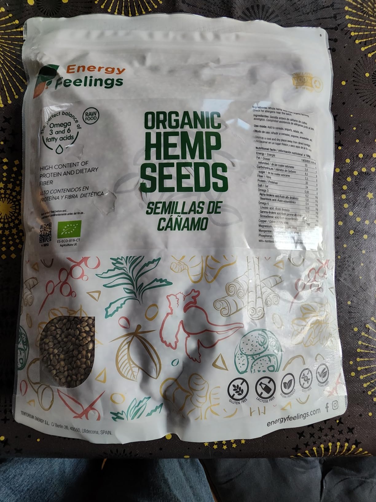 Energy Feelings Dietética & Suplementos Semi di Canapa Interi BIO Certificati 1 kg, 30% proteine