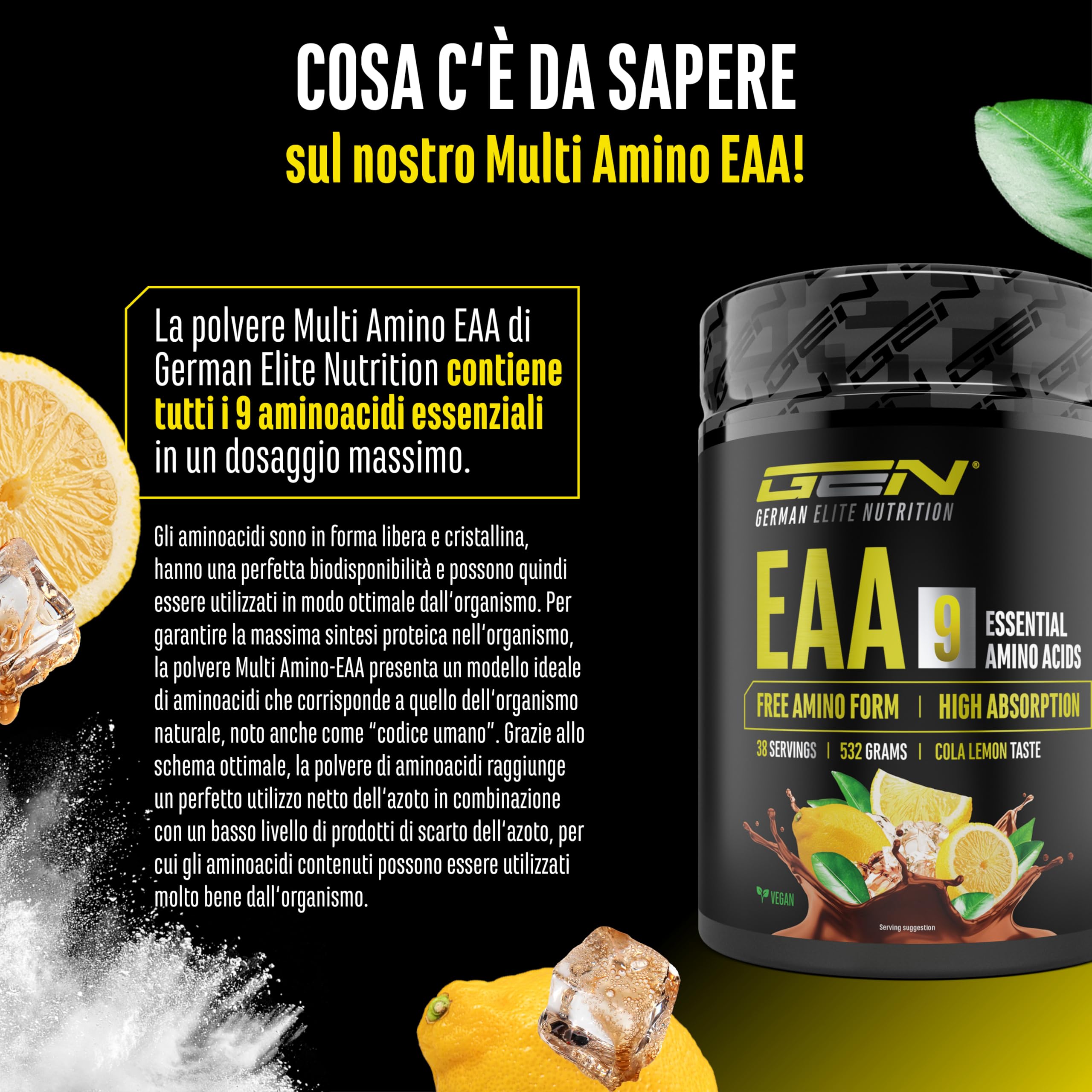 Elite EAA & BCAA EAA in polvere Cola Lemon 532 g vegane