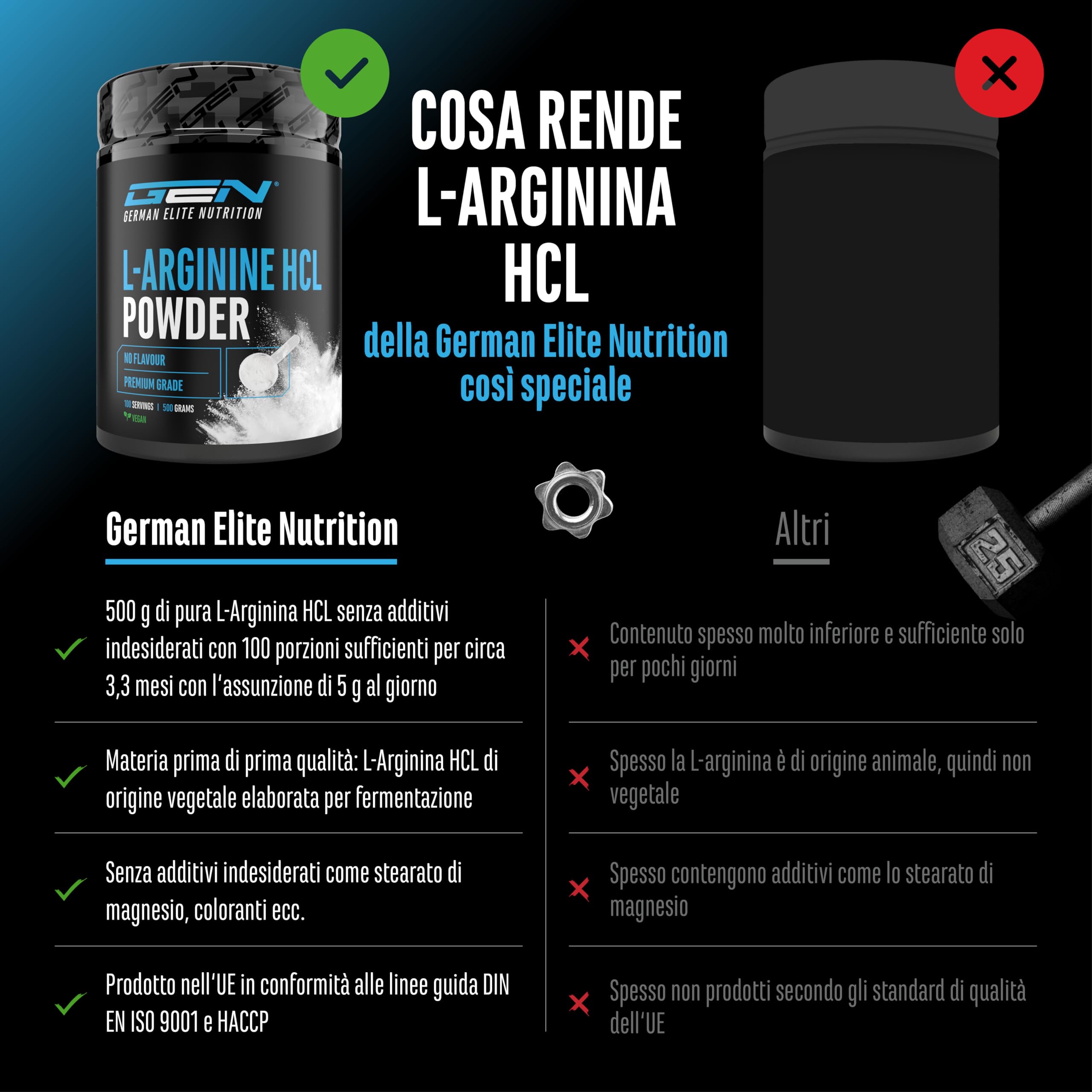 Elite Amino Singles L-Arginina HCL integratore in polvere 500 g origine vegetale
