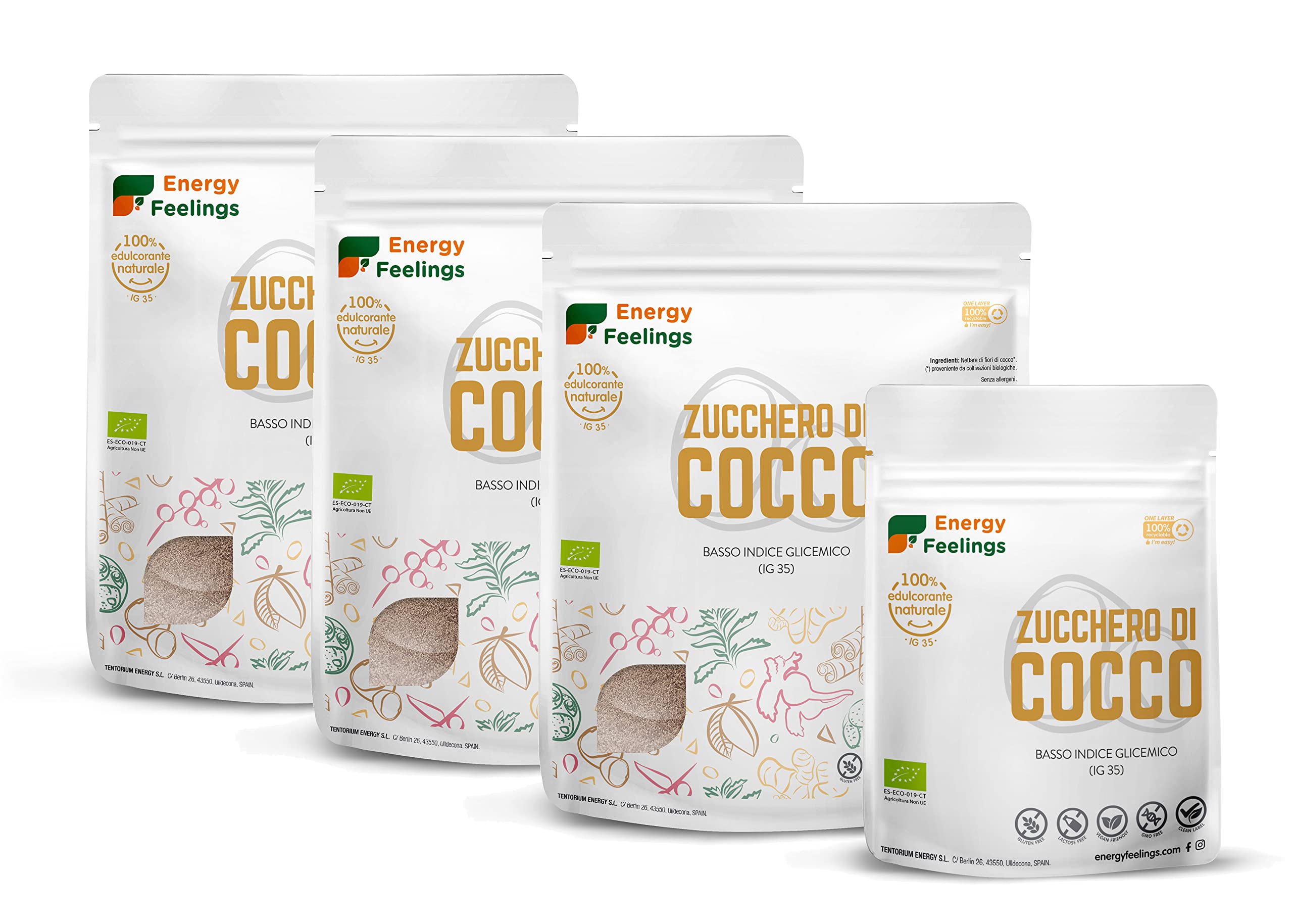 Energy Feelings Endulzantes naturales Zucchero di Cocco Integrale BIO 1 kg