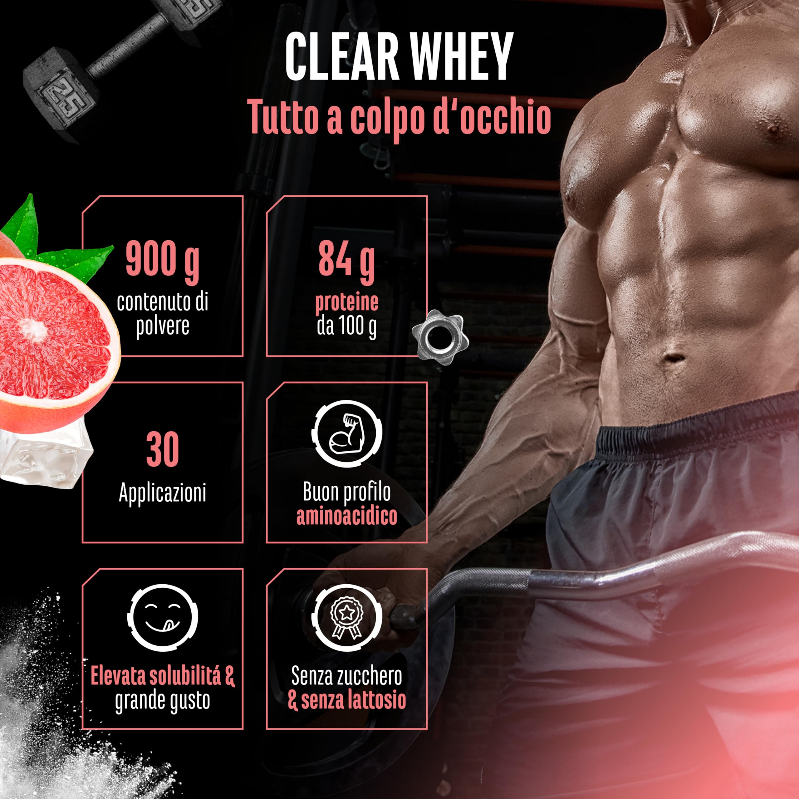 Elite Clear Whey Isolate Protein Shake 900 g pompelmo rosa