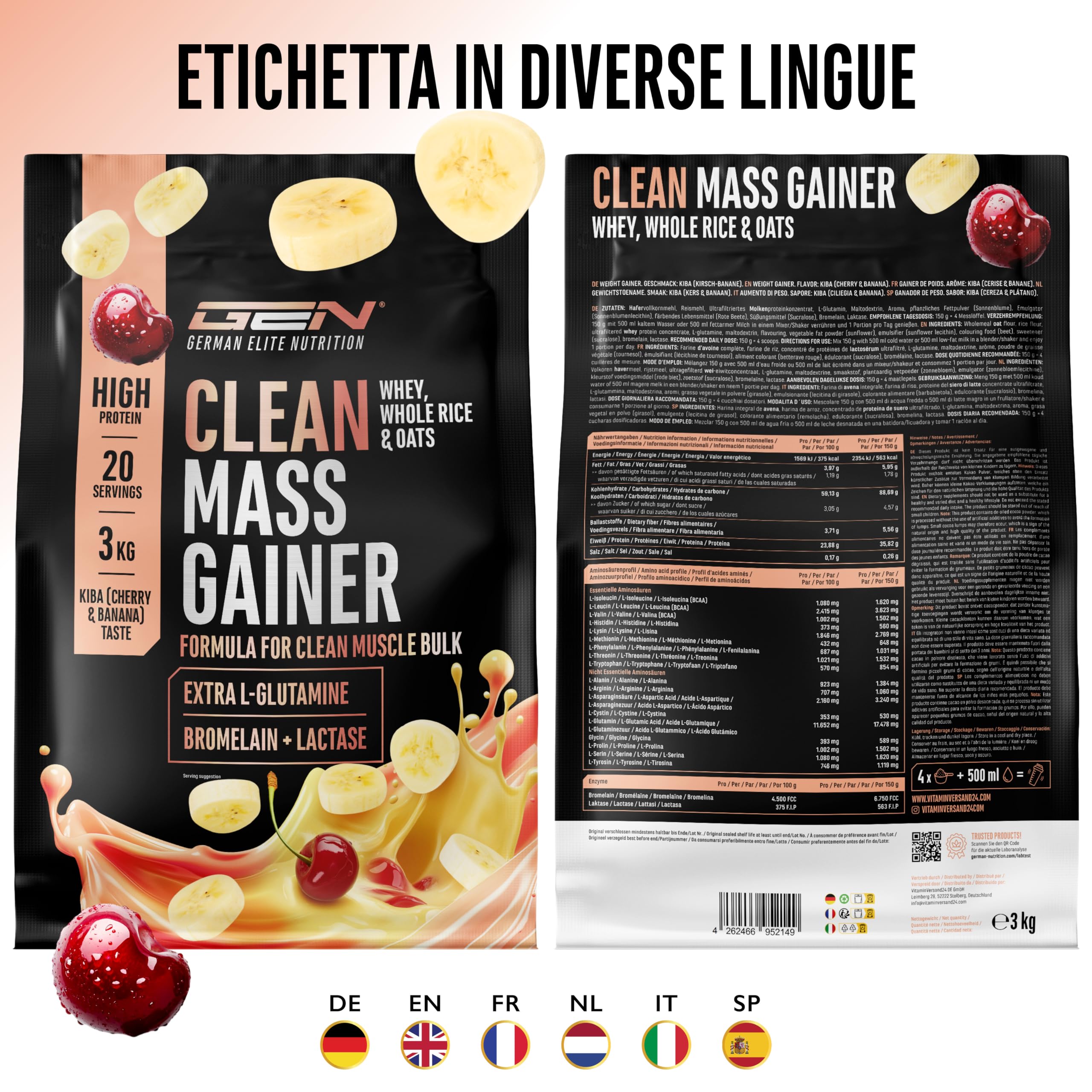 Elite Carbs & Mass Gainers Clean Weight Gainer mass gainer 3 kg Cerry & Banana