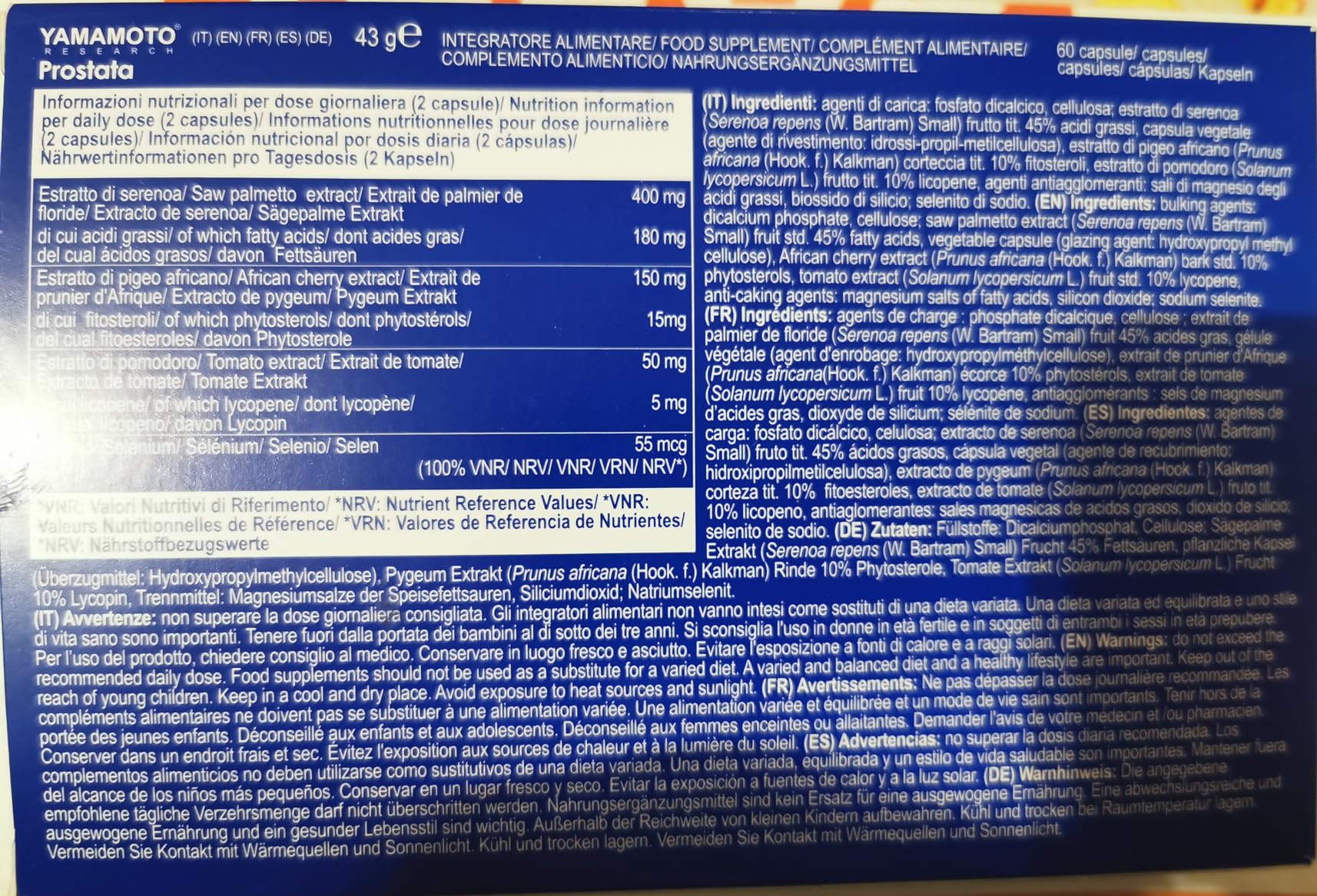 Yamamoto Vitamine e Minerali Prostata integratore 60 capsule con saw palmetto