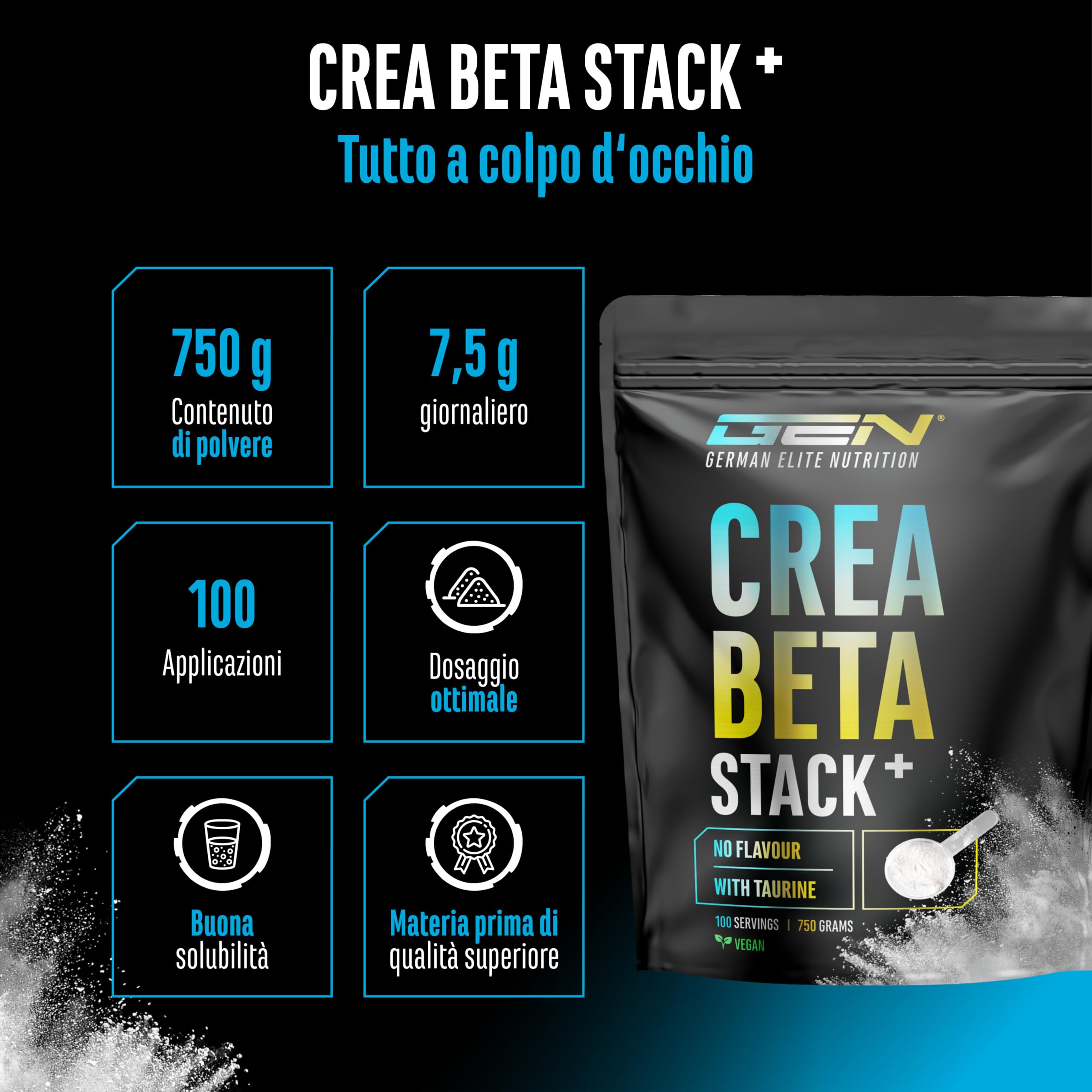 Elite Creatine Creatin Beta Alanin Stack creatina 750 g vegana