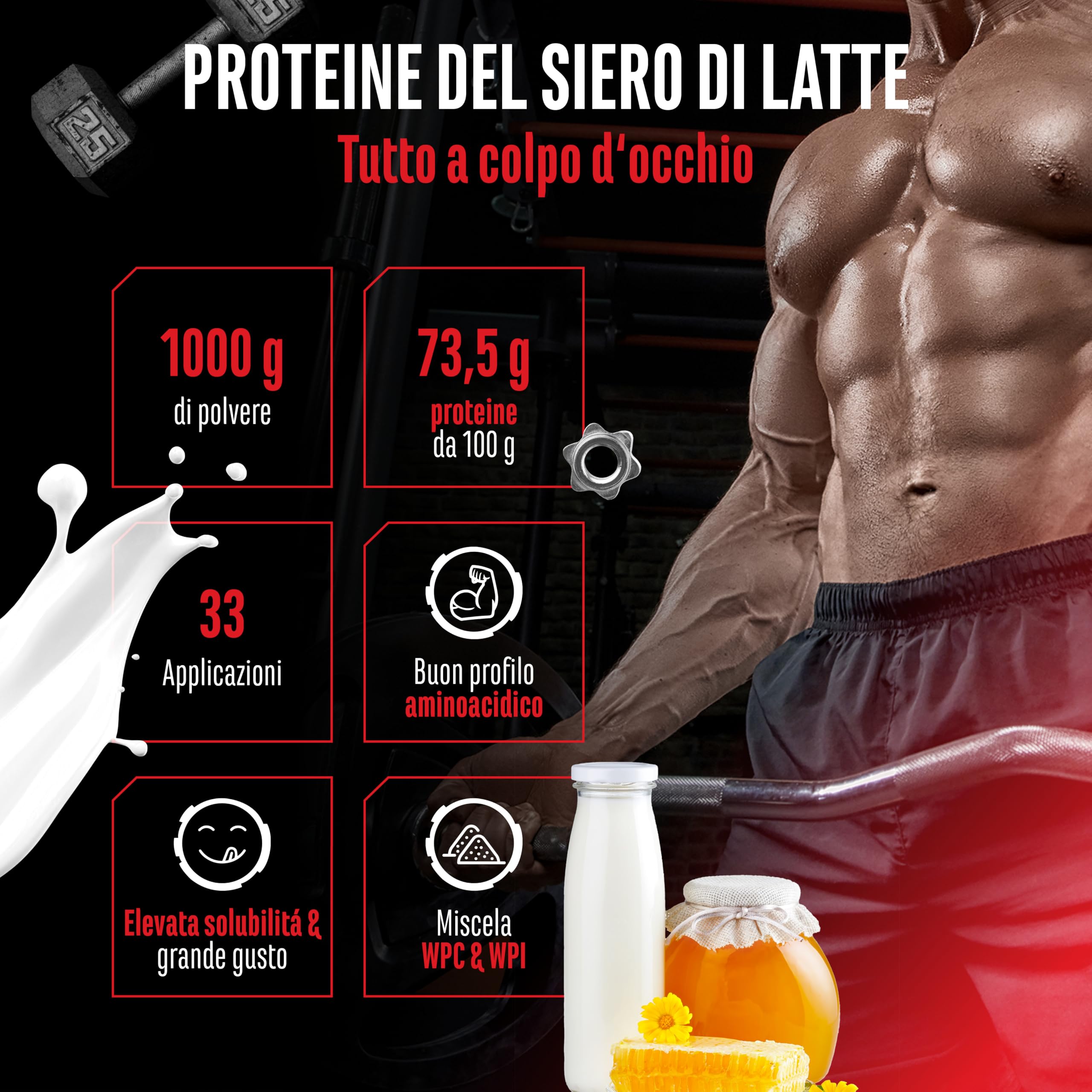 Elite Whey Protein Whey Proteine Complesso 1000 g latte con miele con isolato